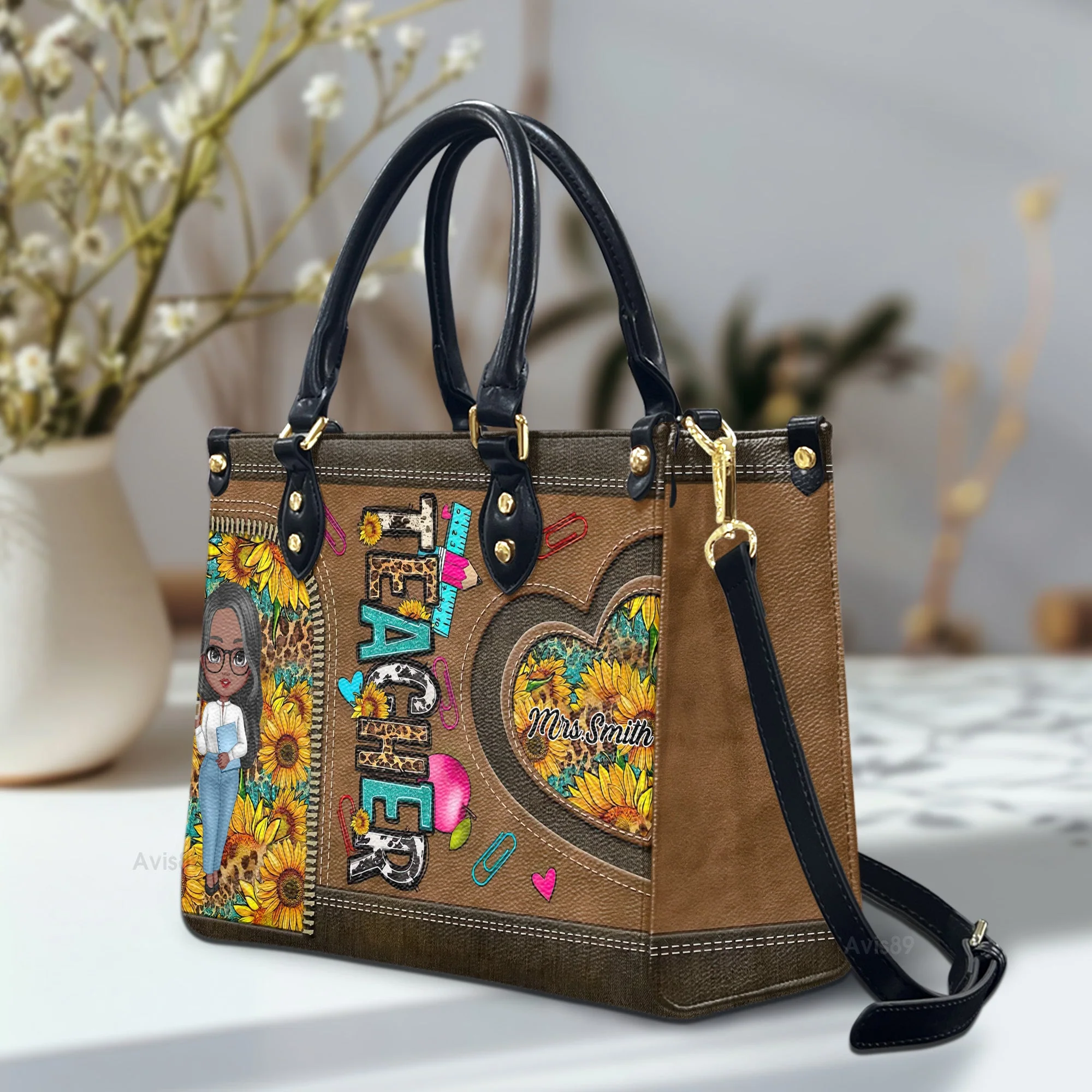 Teachers Change The World One Child At A Time - Teacher Personalized Custom Leather Handbag - Gift For Teacher | CLTC01 HD95 - Image 2