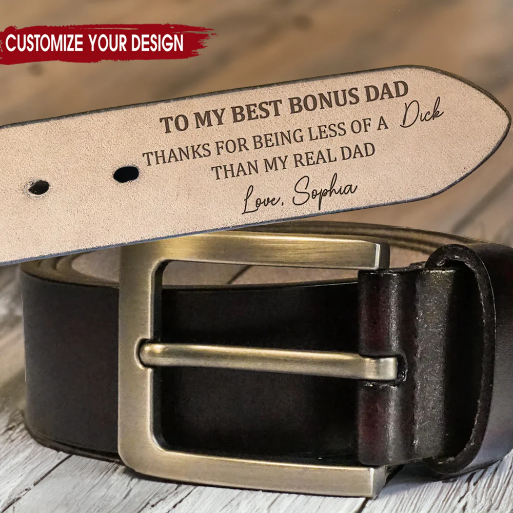 Thank You To My Best Bonus Dad - Gift For Father's Day - Personalized Engraved Leather Belt - Image 2