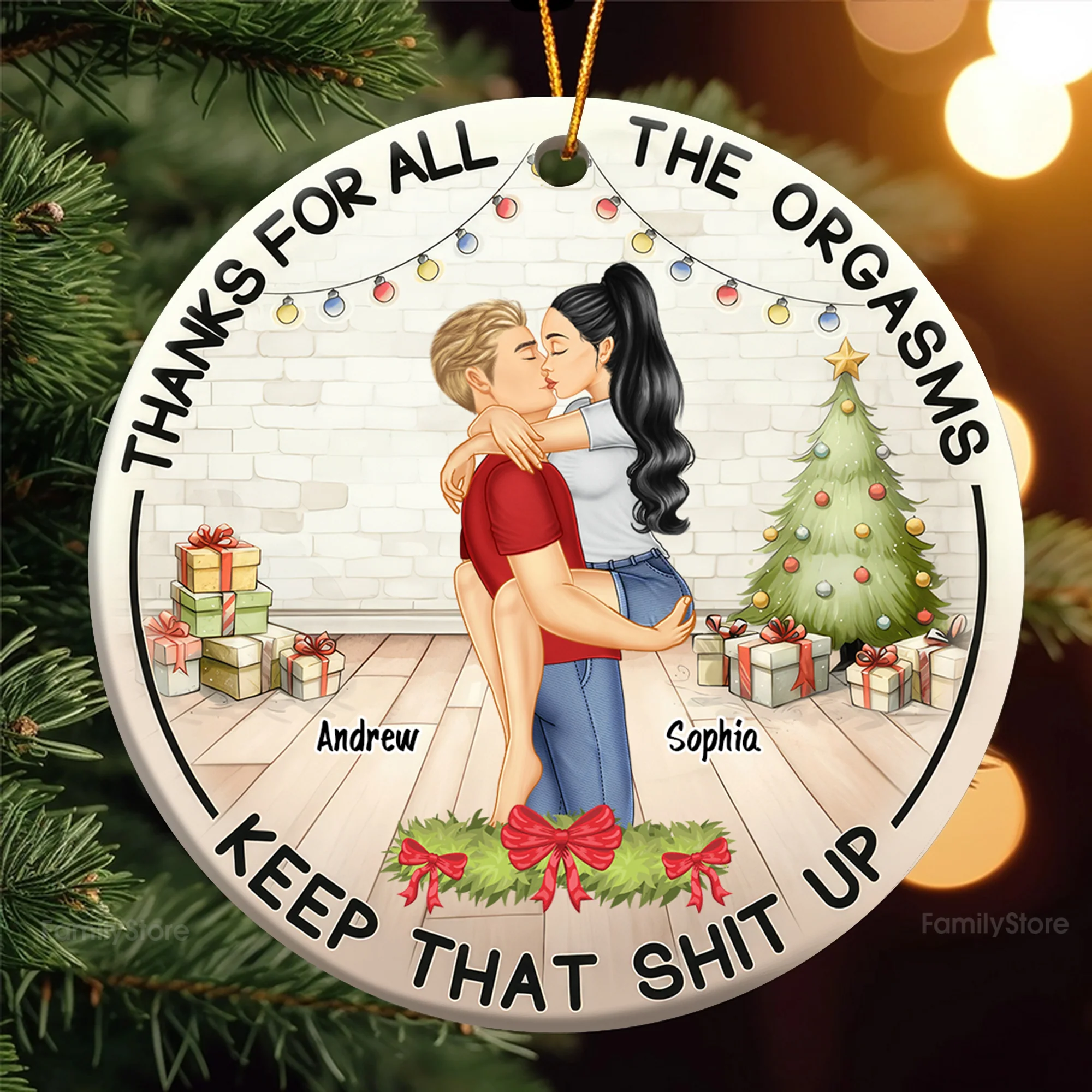 Thanks For All The Orgasms Funny Couple - Personalized Ceramic Ornament - Christmas Gift For Couple | GR7 NL122