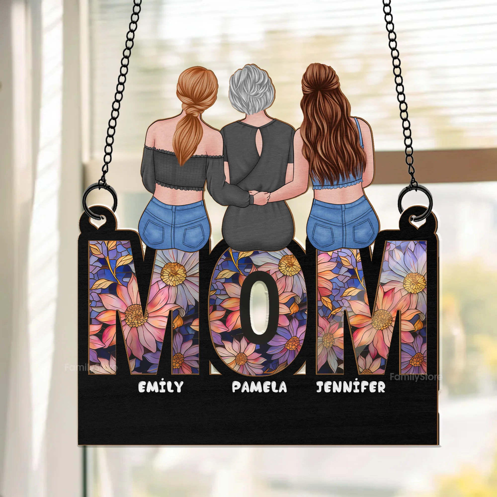 The Best Mammy Purple Flower Pattern - Personalized Window Hanging Window Hanging Suncatcher Ornament - Gift For Mom, Mother's Day| GR24 NA94