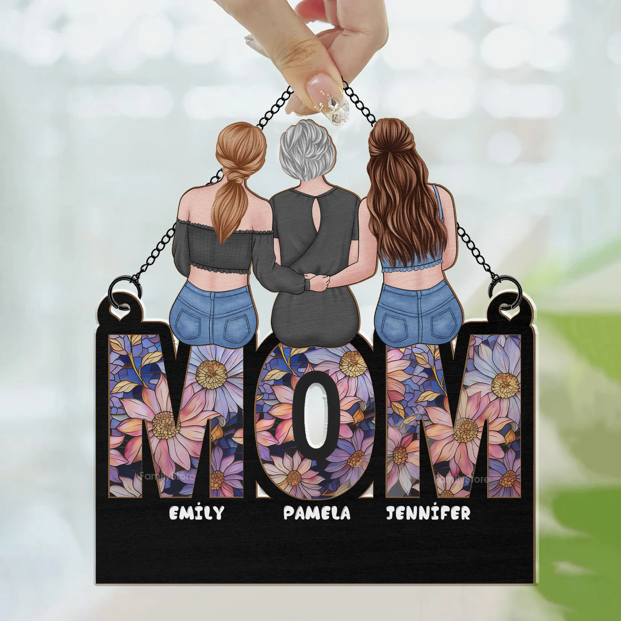 The Best Mammy Purple Flower Pattern - Personalized Window Hanging Window Hanging Suncatcher Ornament - Gift For Mom, Mother's Day| GR24 NA94 - Image 3