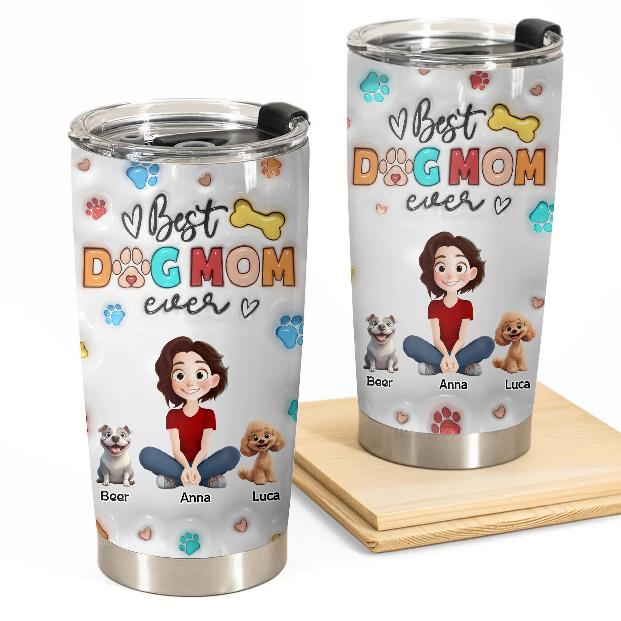 The Best Mom Of The Dogs 3D Inflated Effect Cartoon Dog - Personalized Tumbler Cup - Gift for Pet Owners, Pet Lovers, Dog Mom | CLP15 NH96