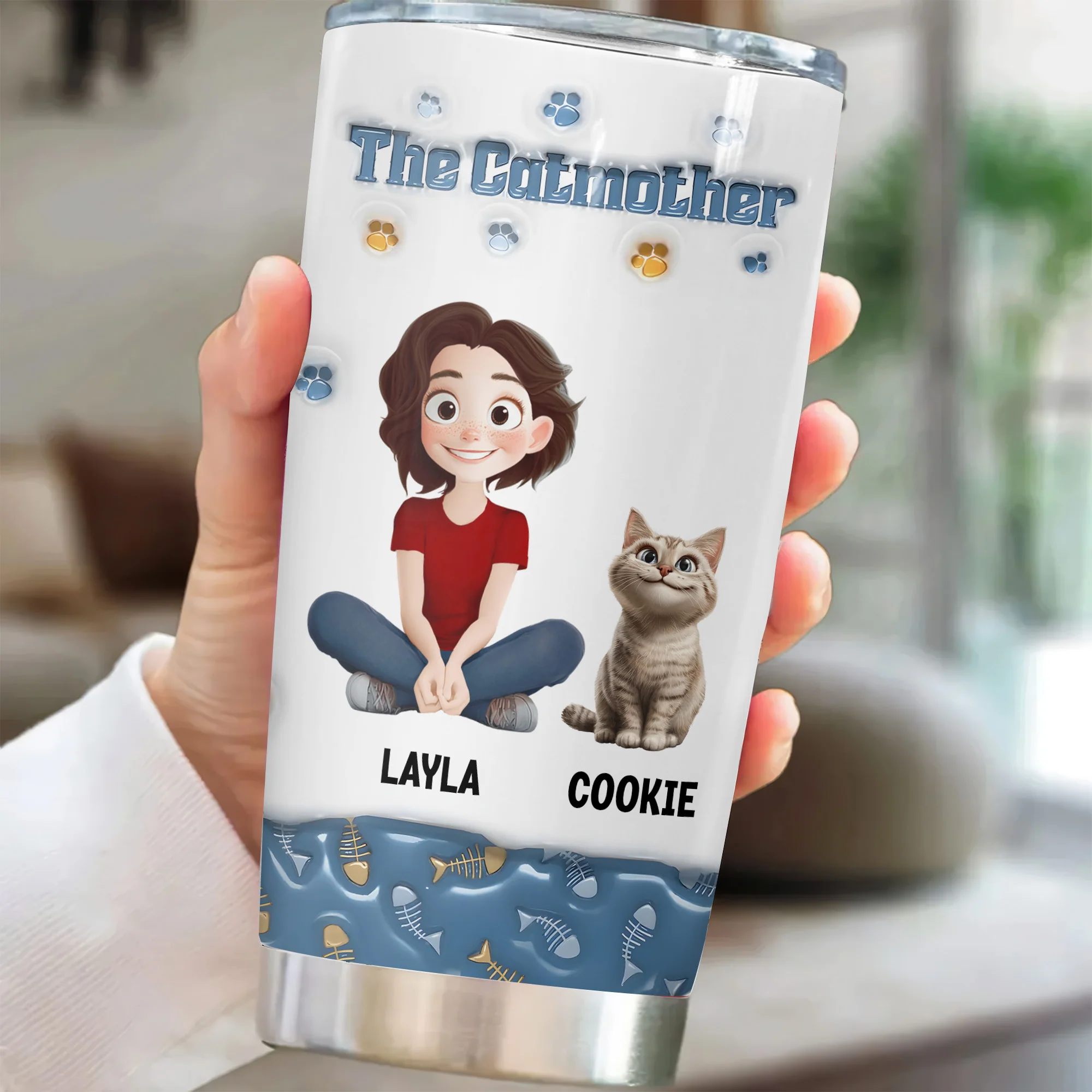 The Catmother 3D Inflated Effect Cartoon Cat - Personalized Tumbler Cup - Gift for Pet Owners, Pet Lovers, Cat Mom | CLP15 NH96 - Image 2