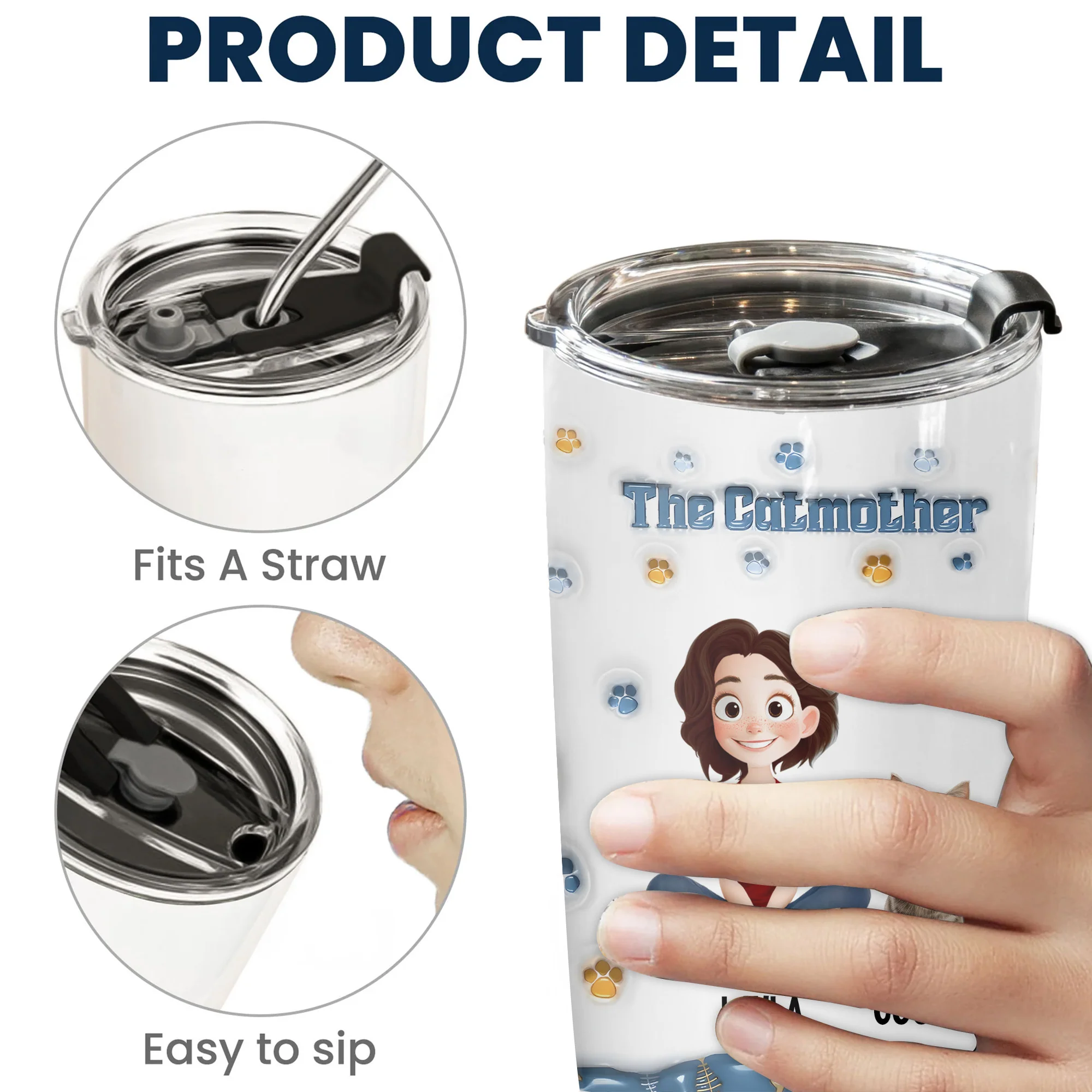 The Catmother 3D Inflated Effect Cartoon Cat - Personalized Tumbler Cup - Gift for Pet Owners, Pet Lovers, Cat Mom | CLP15 NH96 - Image 5