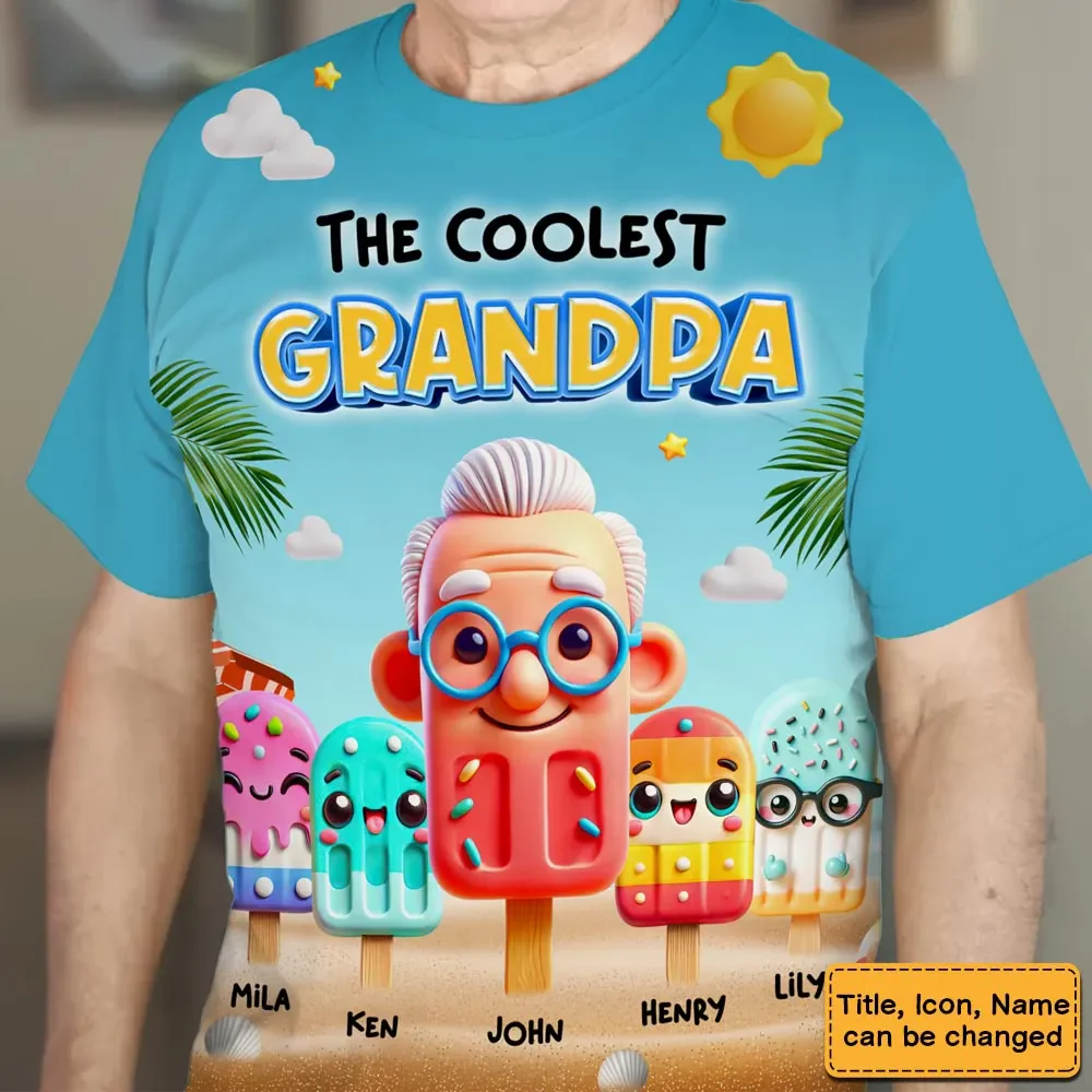 The Coolest Pop Grandpa - Personalized 3D Printed Shirt - Gift For Grandpa, Grandkids, Fathers Day NA94 - Image 2