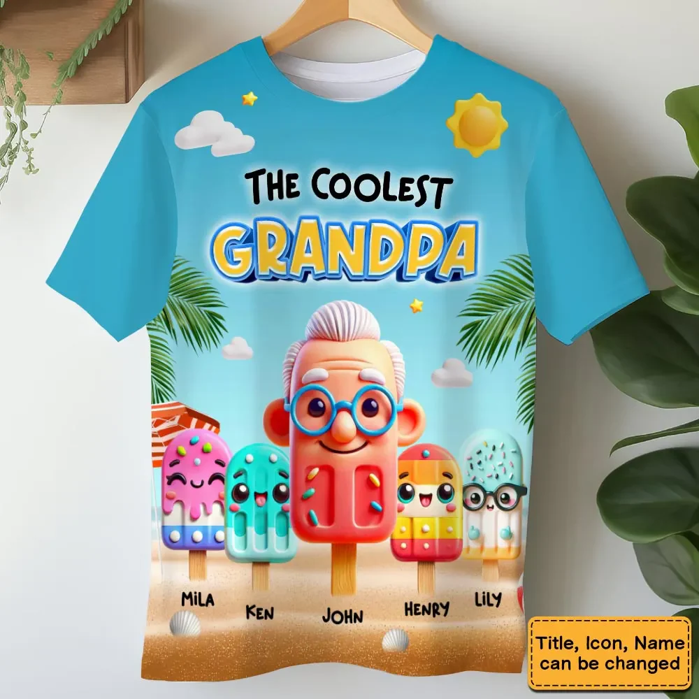 The Coolest Pop Grandpa - Personalized 3D Printed Shirt - Gift For Grandpa, Grandkids, Fathers Day NA94 - Image 3