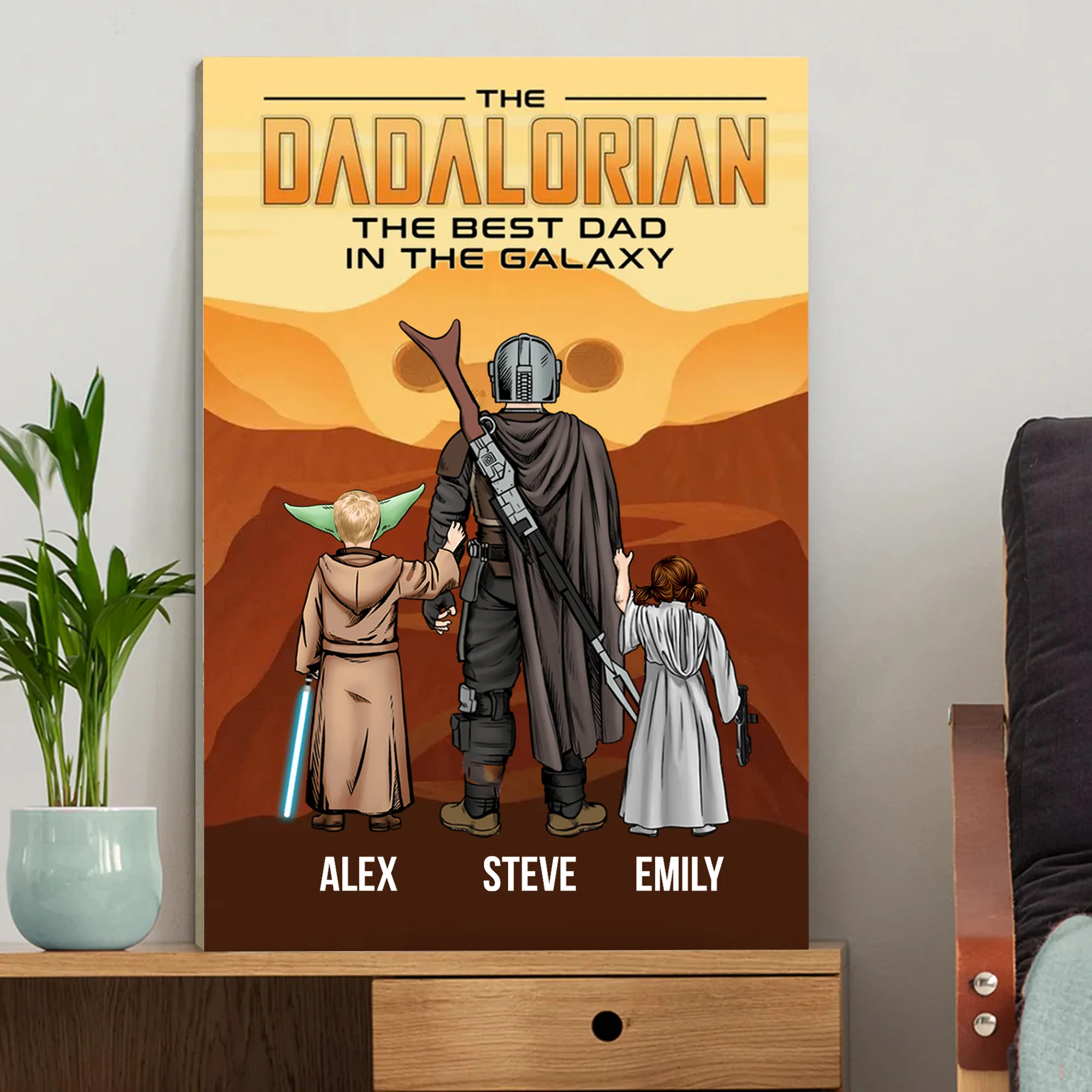 Stwa The Dadalorian And Kids In The Mars - Gift For Father's Day - Personalized Canvas Poster - Image 2