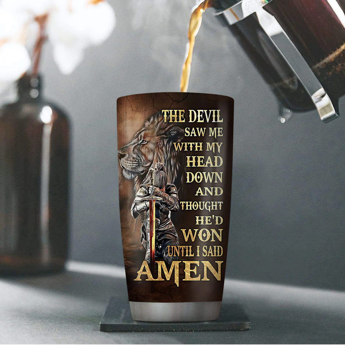 The Devil Thought He Won Until I Said Amen - Personalized Stainless Steel Tumbler - Gift For Him | HN02 - Image 3