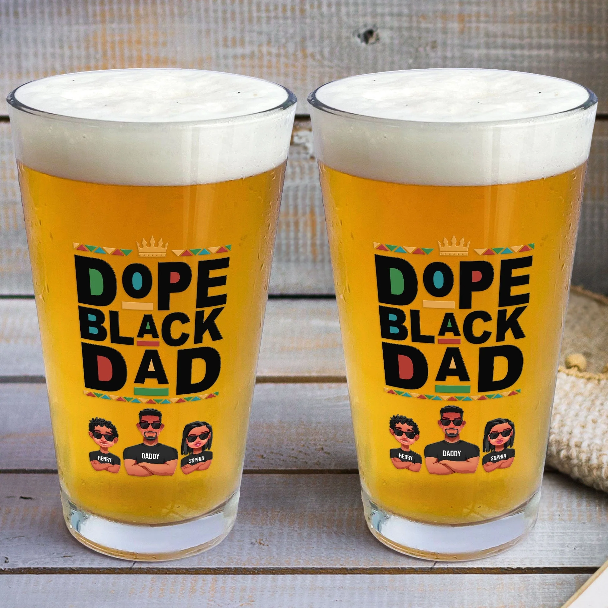 The Dope Black Dad - Personalized Beer Glass - Gift For Dad, Fathers Day, Black African - CL50 NA94 - Image 3