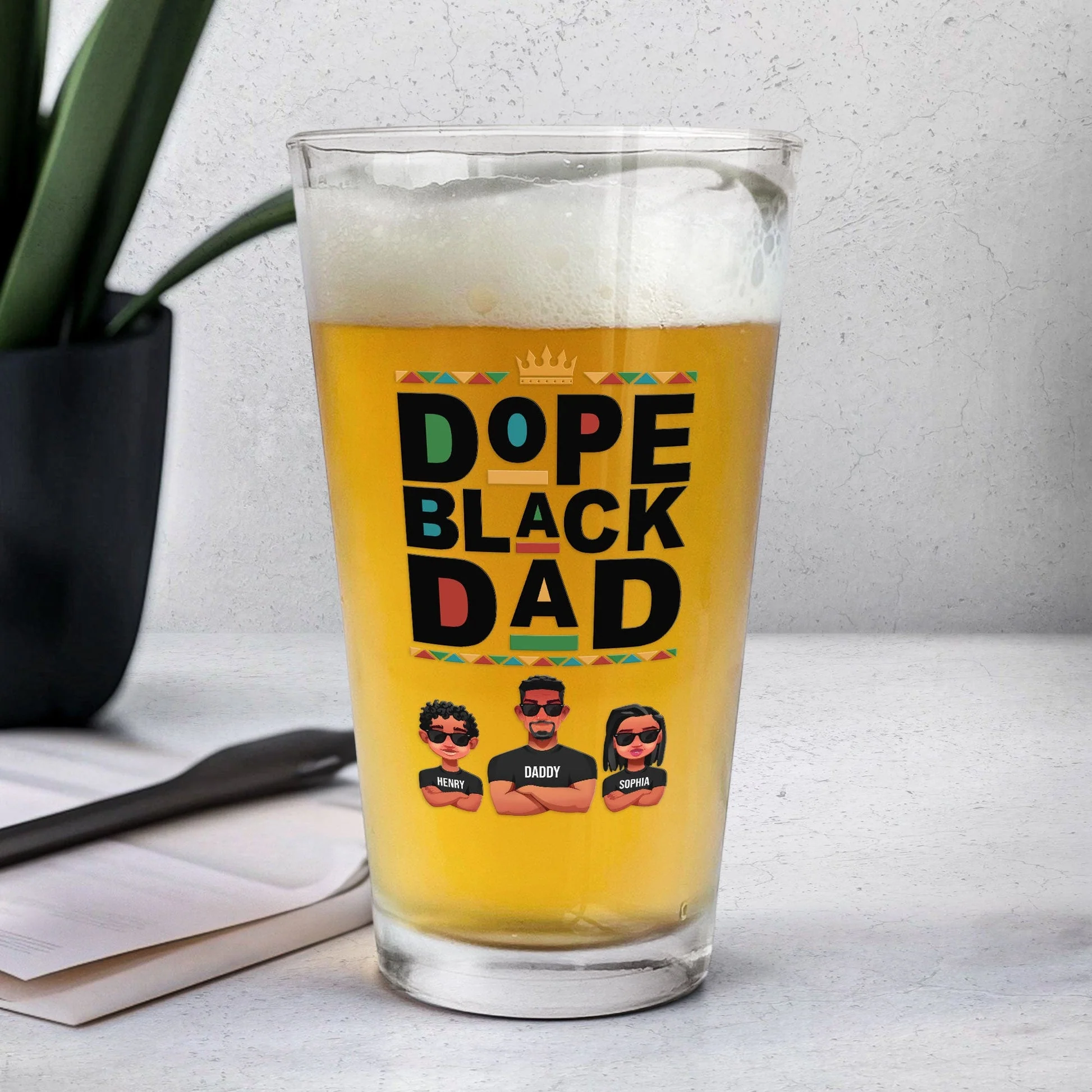 The Dope Black Dad - Personalized Beer Glass - Gift For Dad, Fathers Day, Black African - CL50 NA94 - Image 4