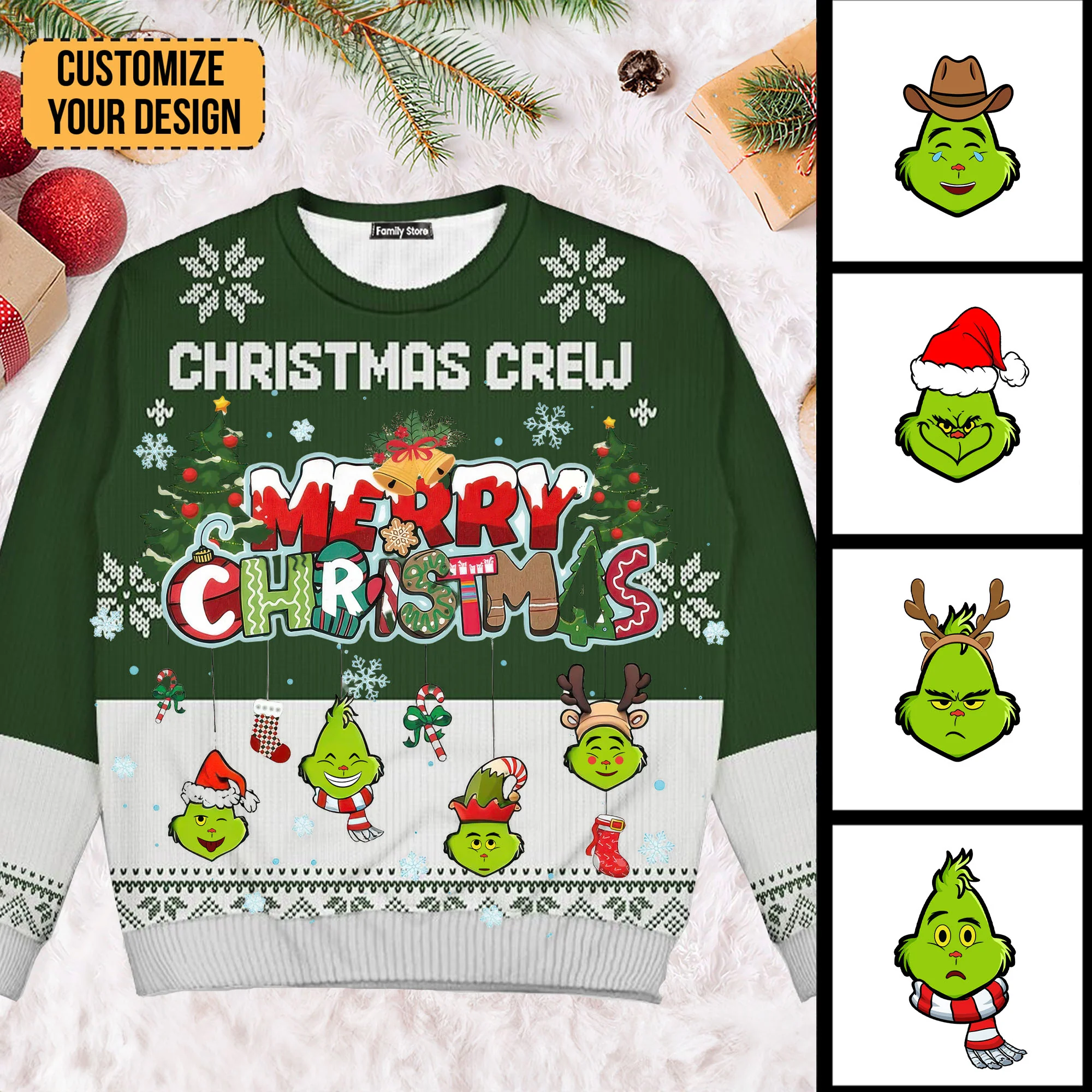 The Green Monster Emotions Merry Christmas - Gift For Family - Personalized Ugly Sweatshirt - CL42 NA94 - Image 2