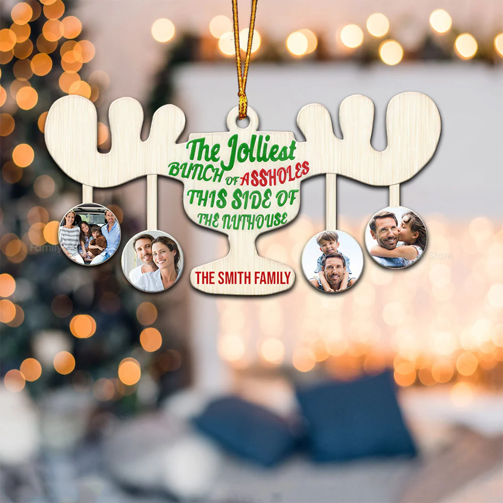 The Jolliest Bunch Of Assholes - Funny Gift For Family - Personalized Wood Ornament - NA94 - Image 2