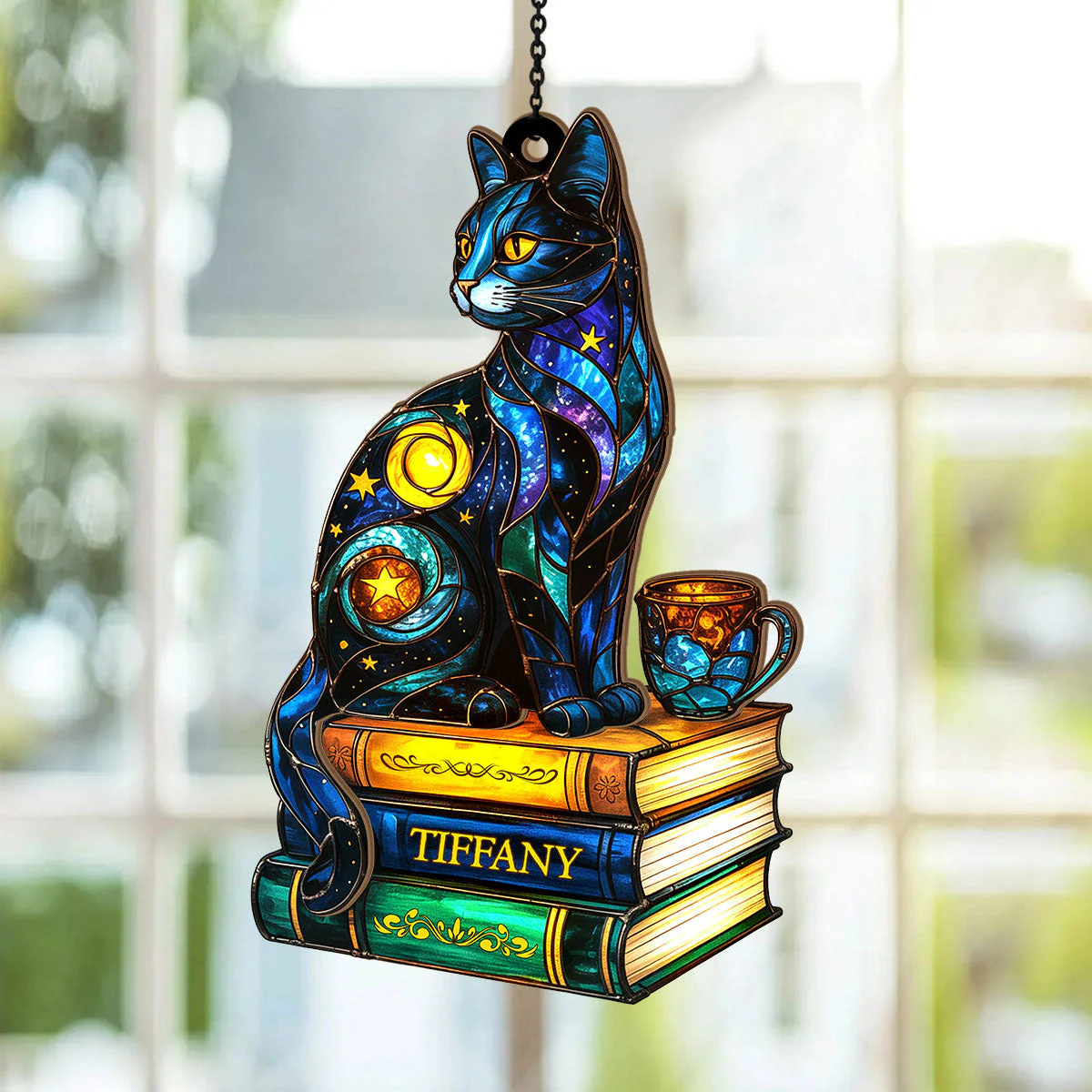 The Library Cat - Personalized Window Hanging Suncatcher - Image 2