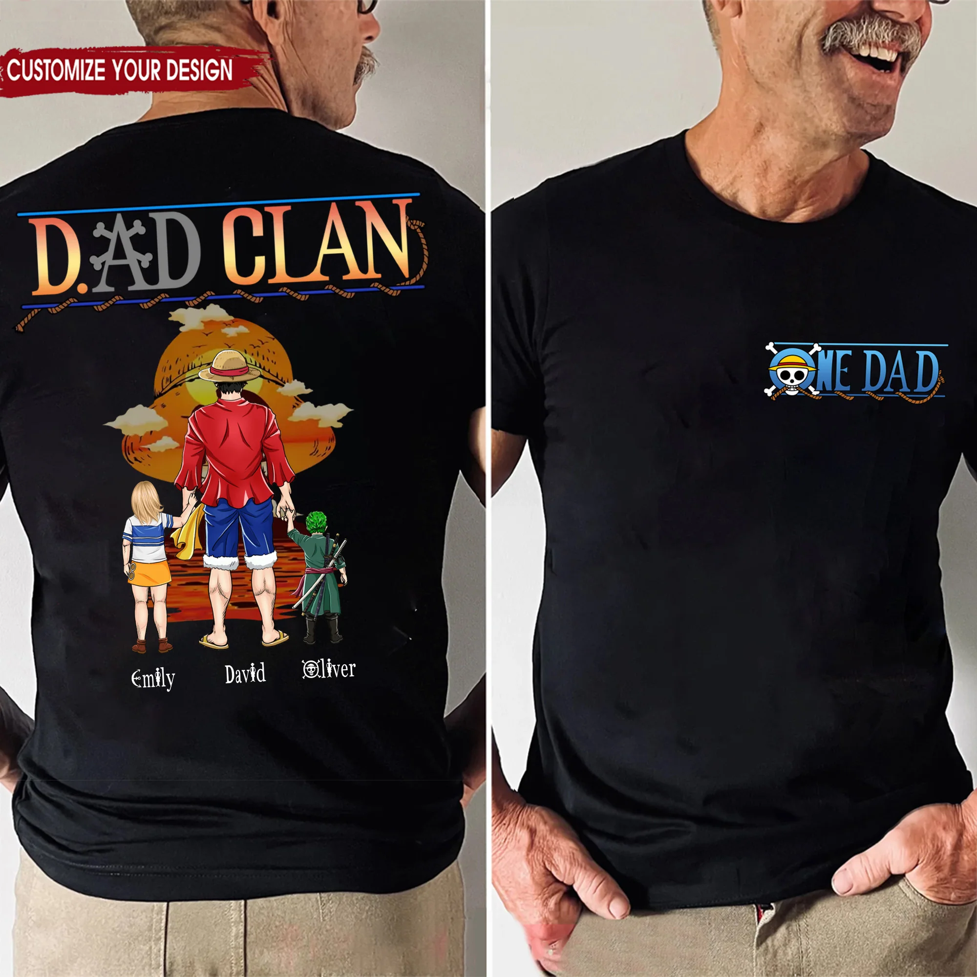 The One Piece Dad And His Clan - Gift For Father's Day - Personalized Shirt 2 Side - Image 2