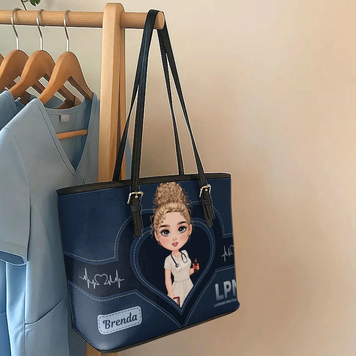 The Scrub Life - Personalized Leather Tote Bag - Gift For Nurse | NR4 HH01 - Image 3