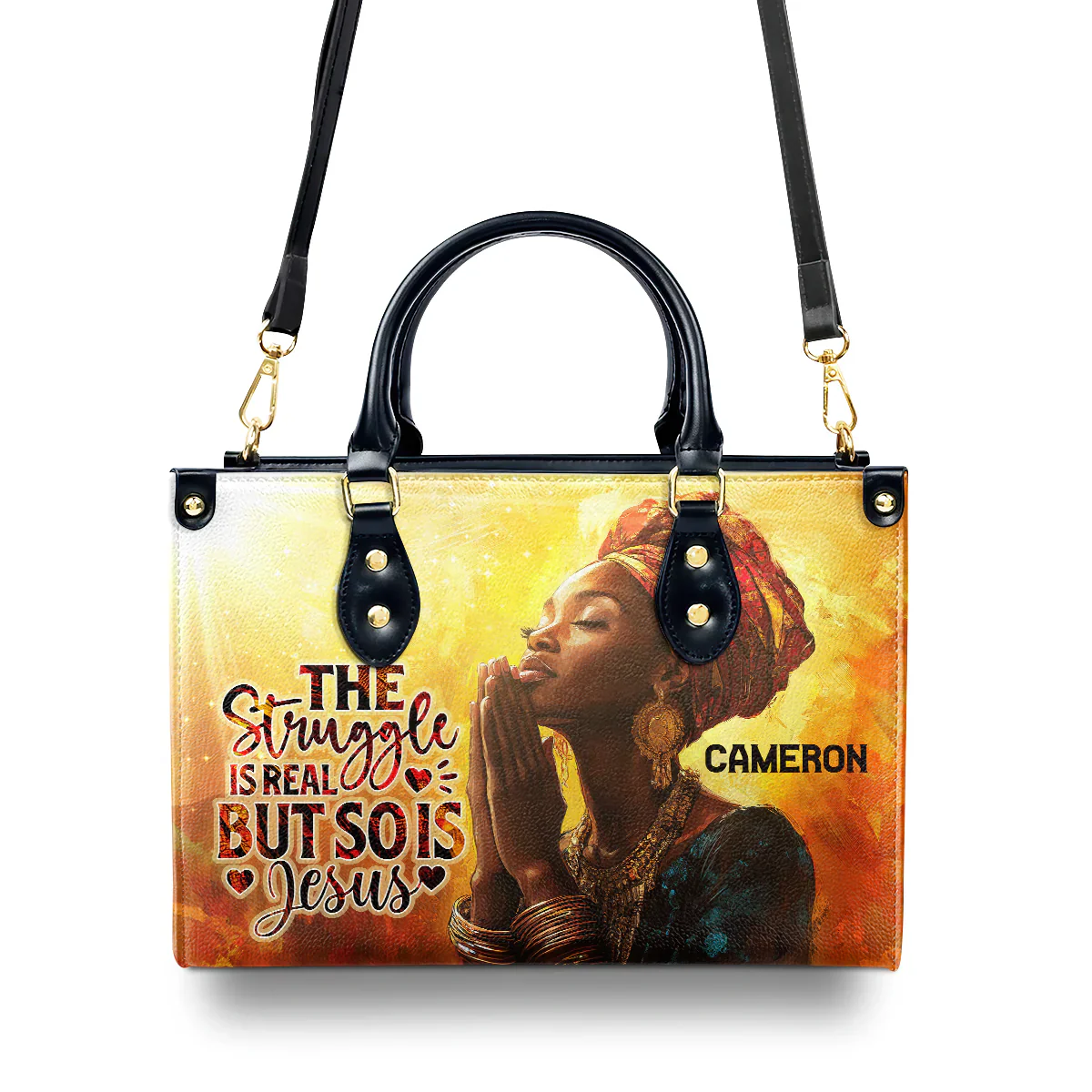 The Struggle Is Real But So Is Jesus Tote - Custom Prayer Leather Handbag - Christian Gift For Black Women | HD95 - Image 3