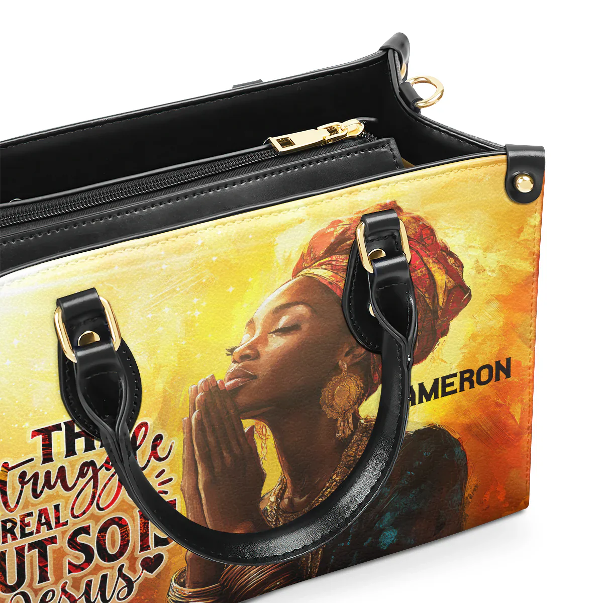 The Struggle Is Real But So Is Jesus Tote - Custom Prayer Leather Handbag - Christian Gift For Black Women | HD95 - Image 4
