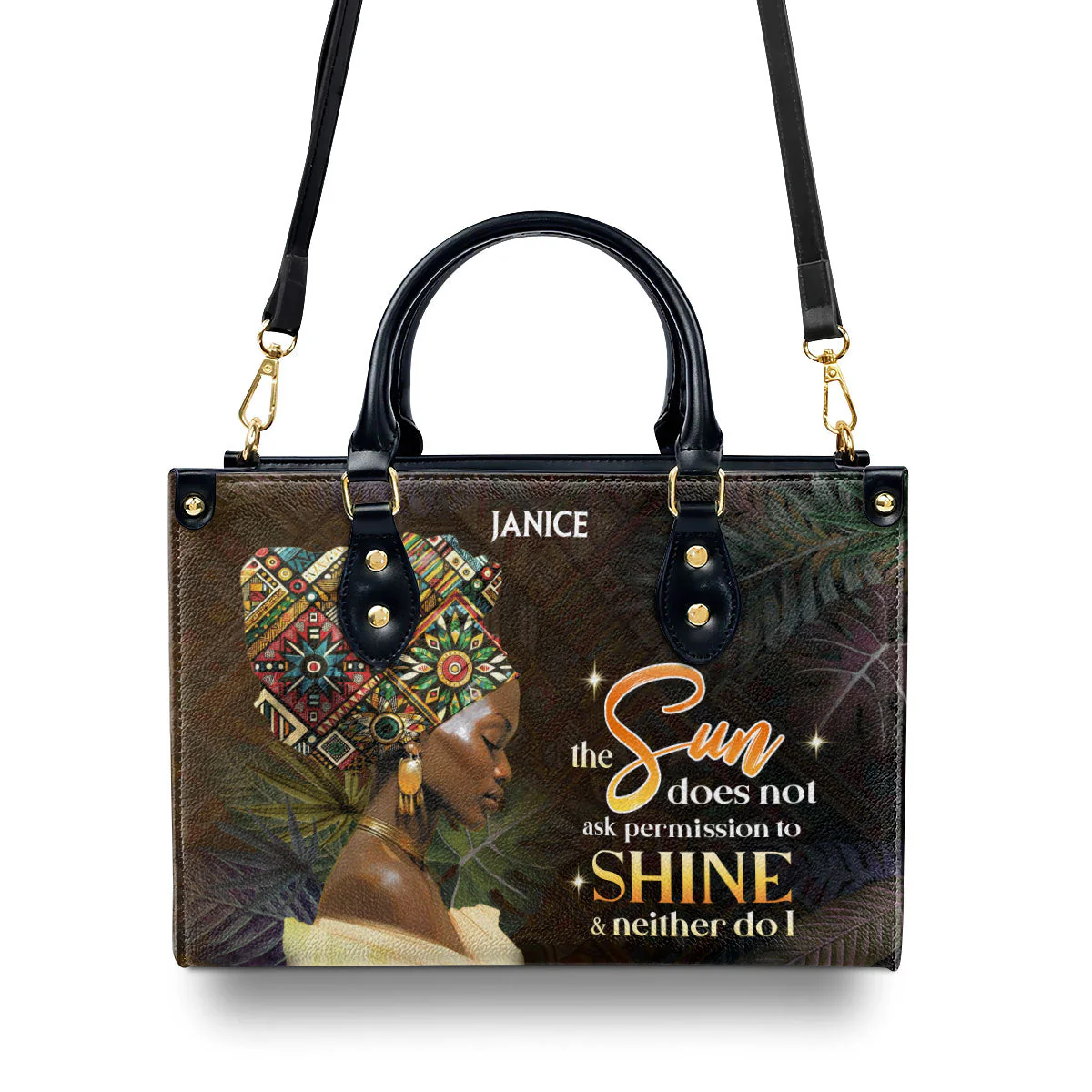 The Sun Does Not Ask to Shine - Custom Name Afrocentric Leather Handbag - Gift For Her HD95 - Image 4