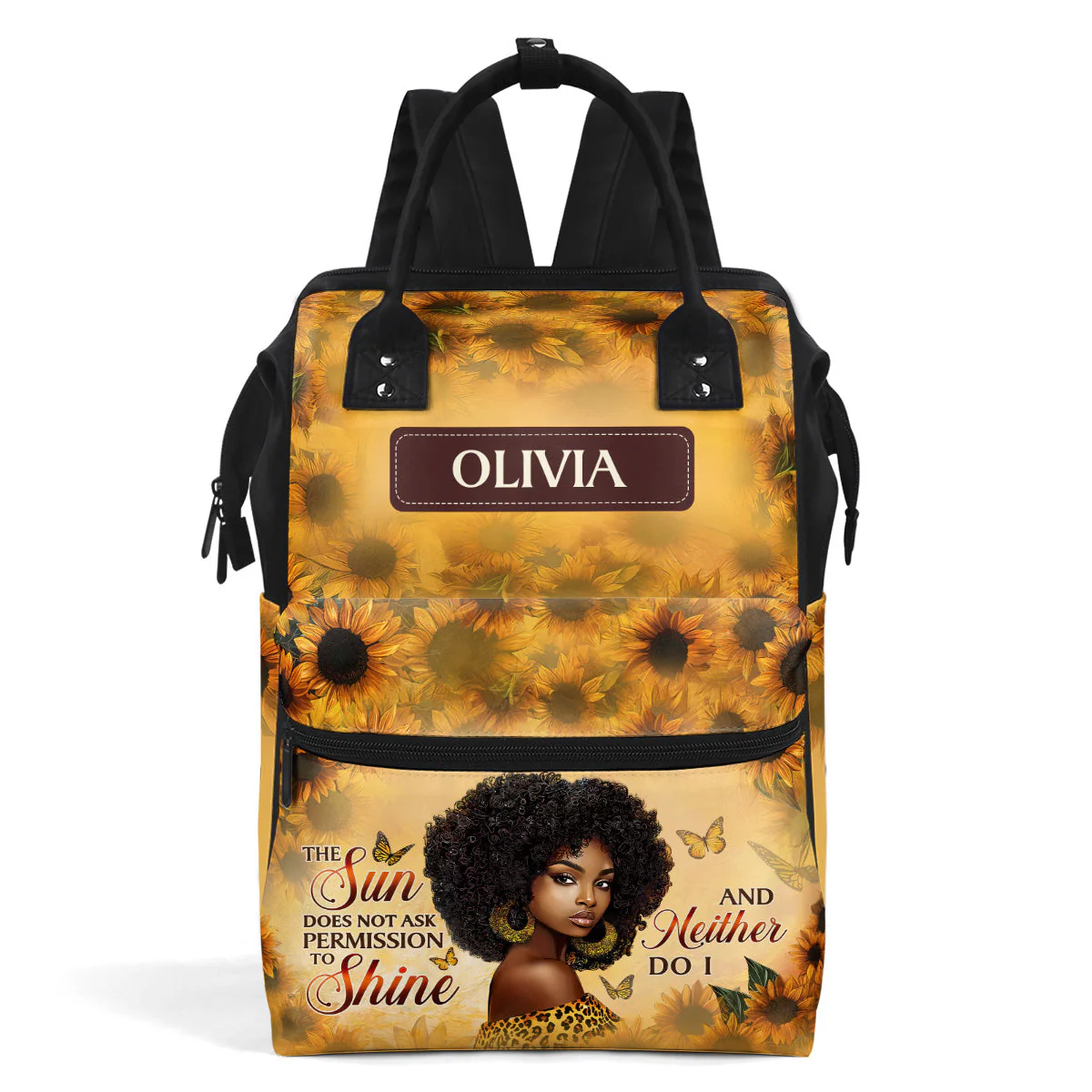 The Sun Doesn’t Ask To Shine - Floral Personalized Duckbilled Backpack - Empowerment Gift For Black Women | HH01
