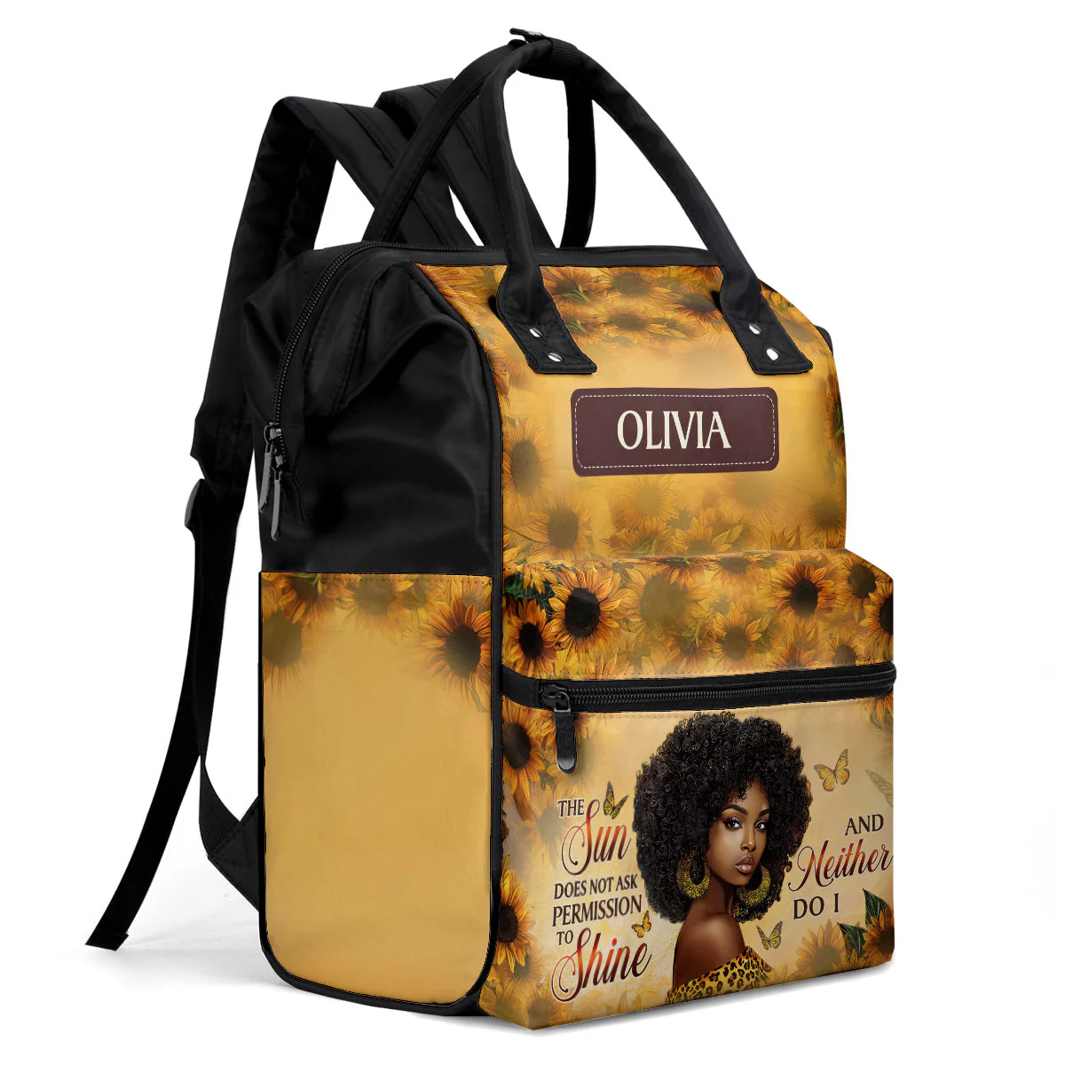 The Sun Doesn’t Ask To Shine - Floral Personalized Duckbilled Backpack - Empowerment Gift For Black Women | HH01 - Image 5