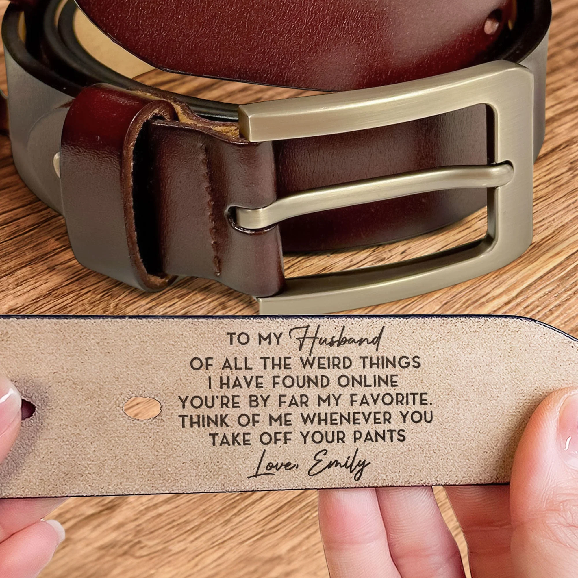 The Weird Things I Found Online You'Re My Favorite - Gift For Husband, Boyfriend - Personalized Engraved Leather Belt - Image 3