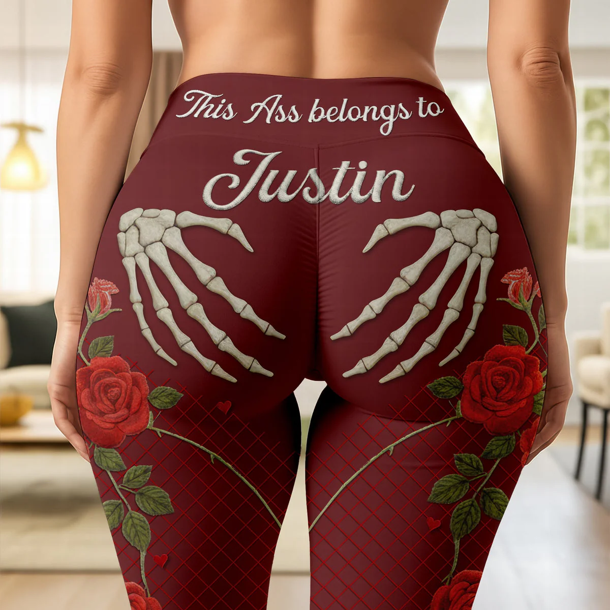 This Ass Belongs To Him - Personalized Leggings - Gifts For Her, Naughty Couple, Skeleton HH01 - Image 2