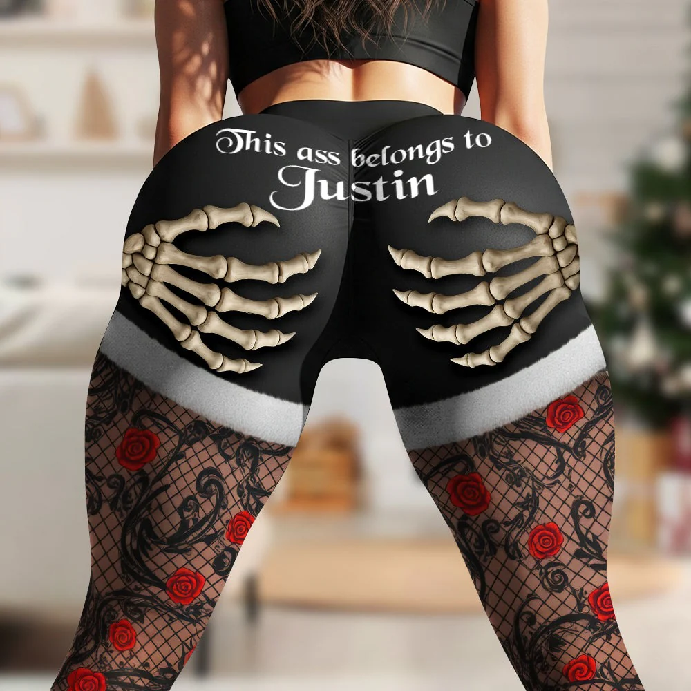 This Ass Belongs To Him Naughty Skelethon Hands - Personalized Leggings - Gifts For Her NL122