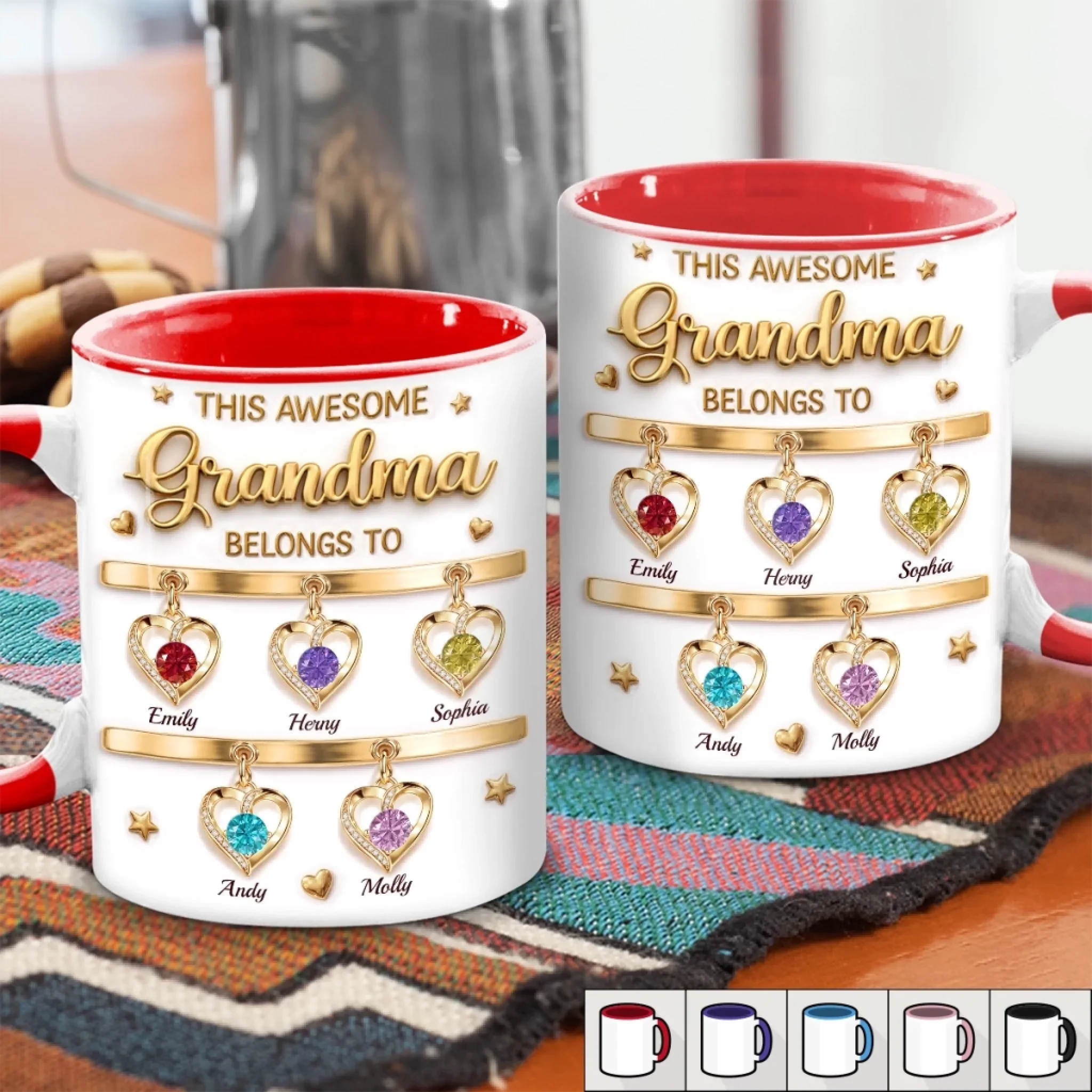 This Awesome Grandma Belongs To - Personalized Accent Mug - Gift For Mom, Grandma HN02 - Image 3