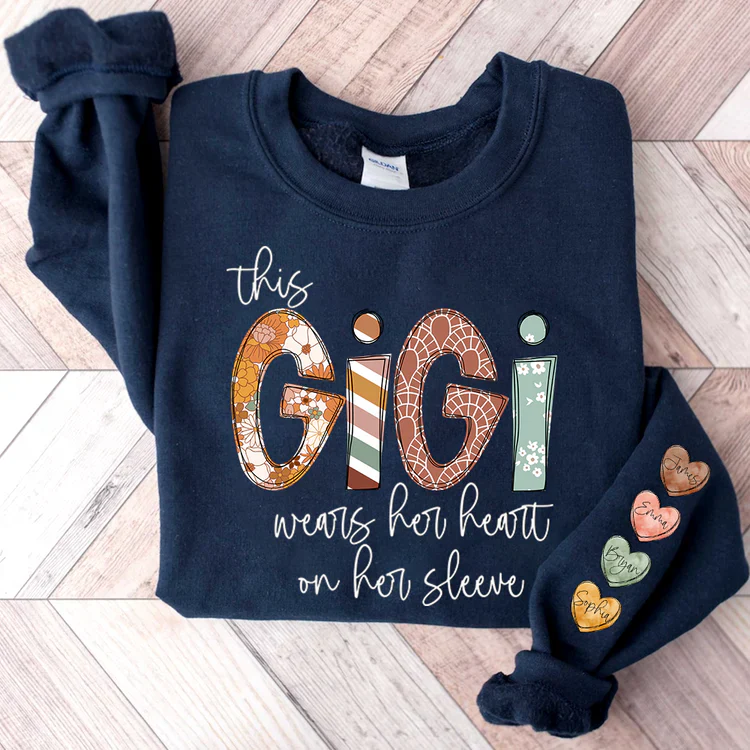This Gigi Wears Her Heart On Her Sleeve - Personalized Sweatshirt With Design On Sleeve - Meaningful Gifts For Grandma, Mom, Wife | Custom Sleeve NH96 - Image 11