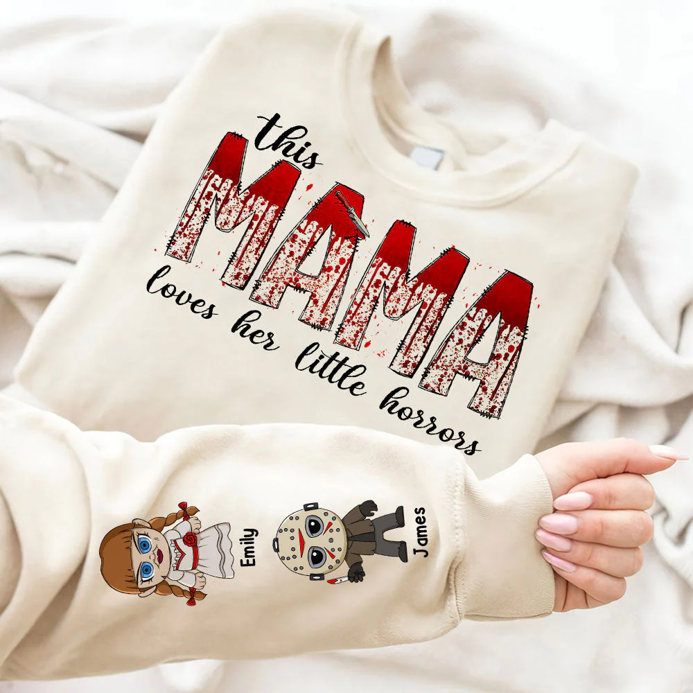 This Mama Love Her Little Horrors - Personalized Mama And Kids Name Sweatshirt - Halloween Gift For Grandma, Mom & Kids | CL61 HH01