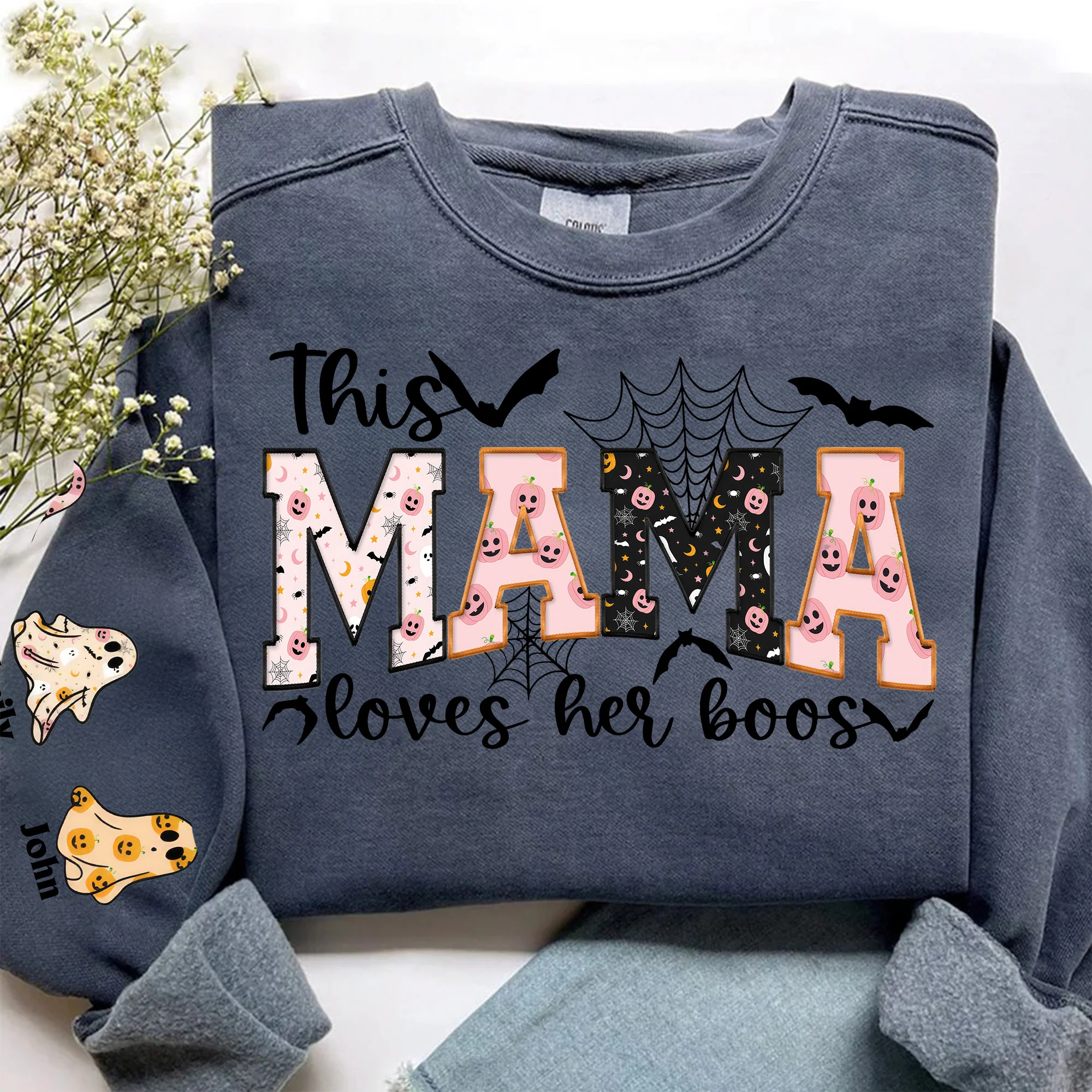 This Mama Loves Her Boos Spooky Mama, Gigi - Personalized Sweatshirt Custom Grandma, Kids Names PT - Image 3
