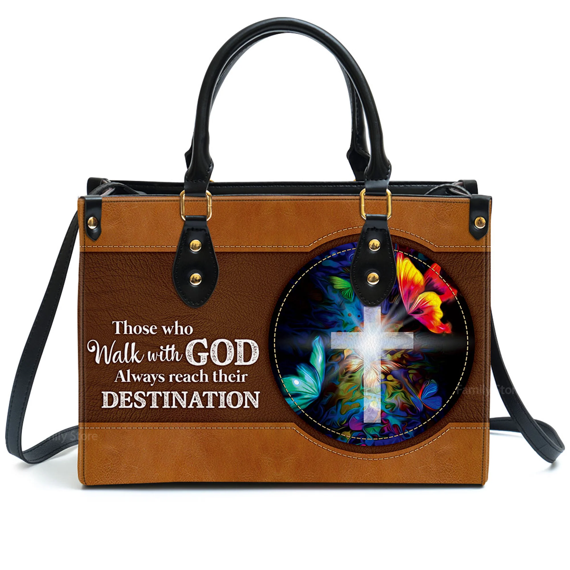 Those Who Walk With God Always Reach Their Destination - Thoughtful Gift For Christians - Personalized Leather Handbag With Handle - AT4081441 - Image 2