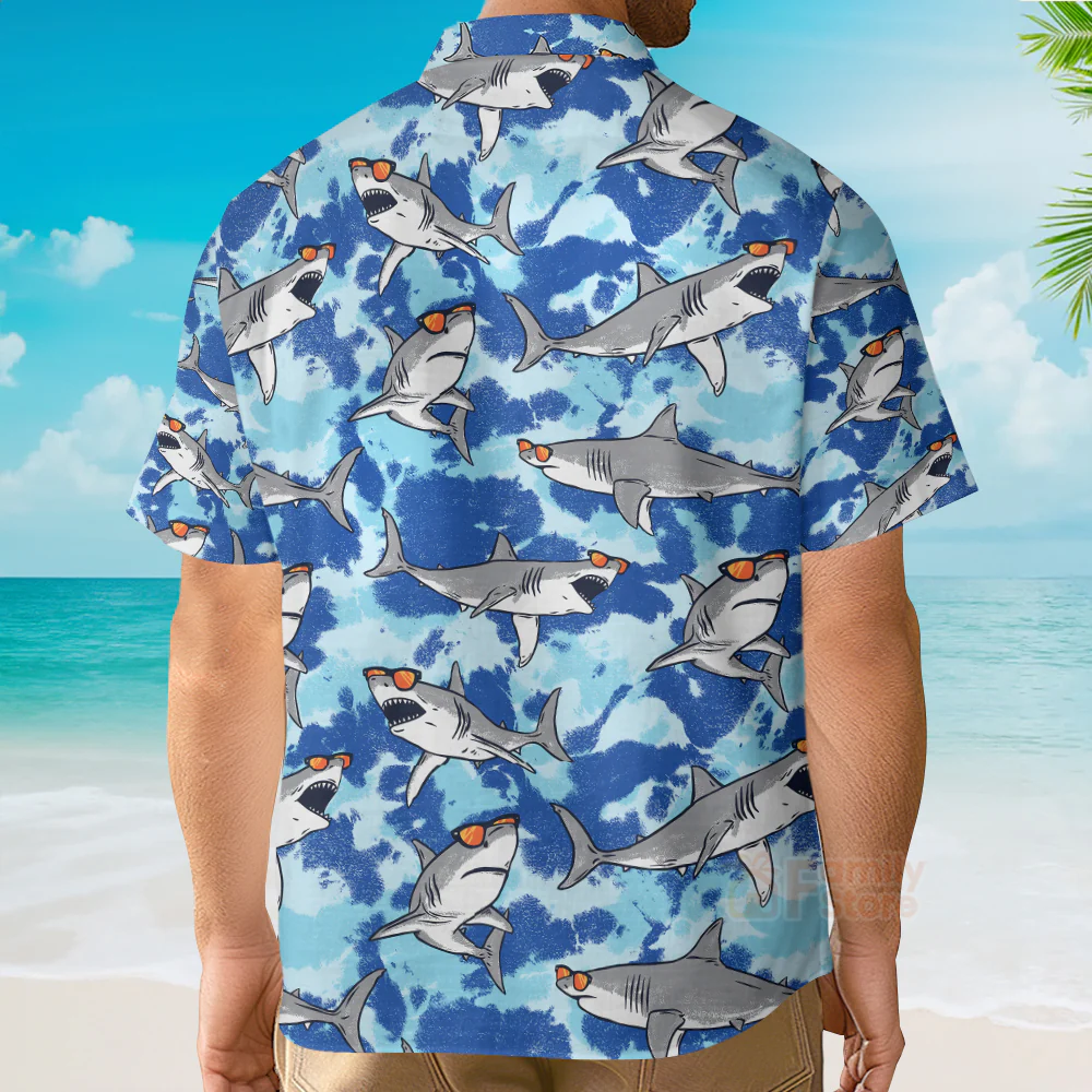 Tie Dye Sharks Wearing Sunglasses Hawaiian Shirt - Image 4