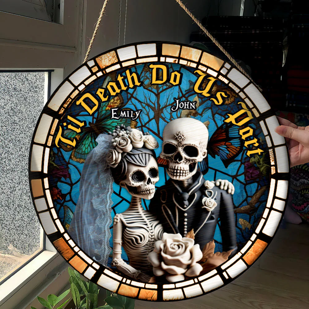 Til Death Do Us Part - Personalized Skull Wooden Sign - Halloween Gift For Couple HH01