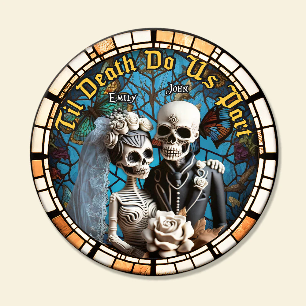 Til Death Do Us Part - Personalized Skull Wooden Sign - Halloween Gift For Couple HH01 - Image 2
