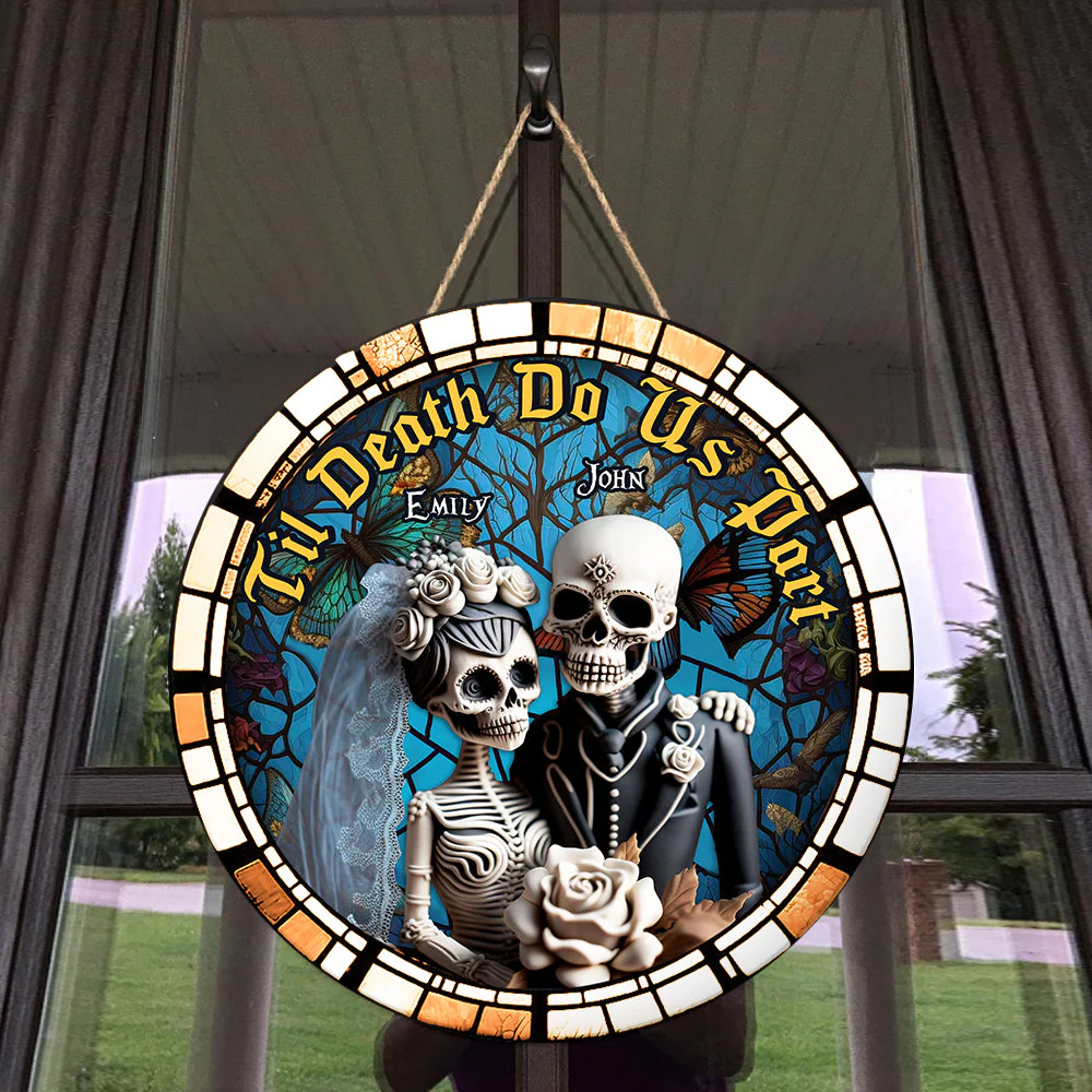 Til Death Do Us Part - Personalized Skull Wooden Sign - Halloween Gift For Couple HH01 - Image 4