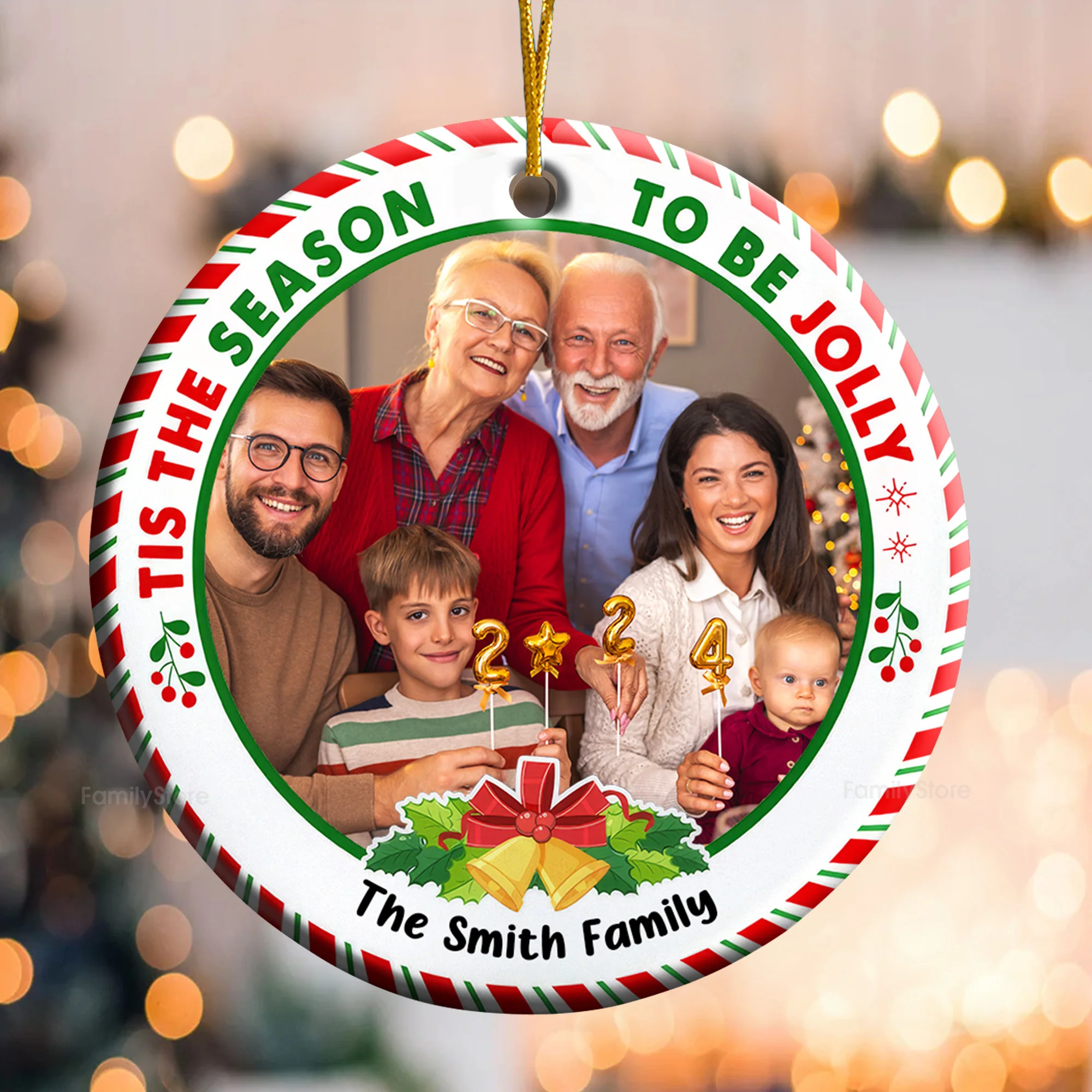 Tis The Season To Be Jolly - Gift For Family - Personalized Ceramic Ornament - NA94 - Image 3