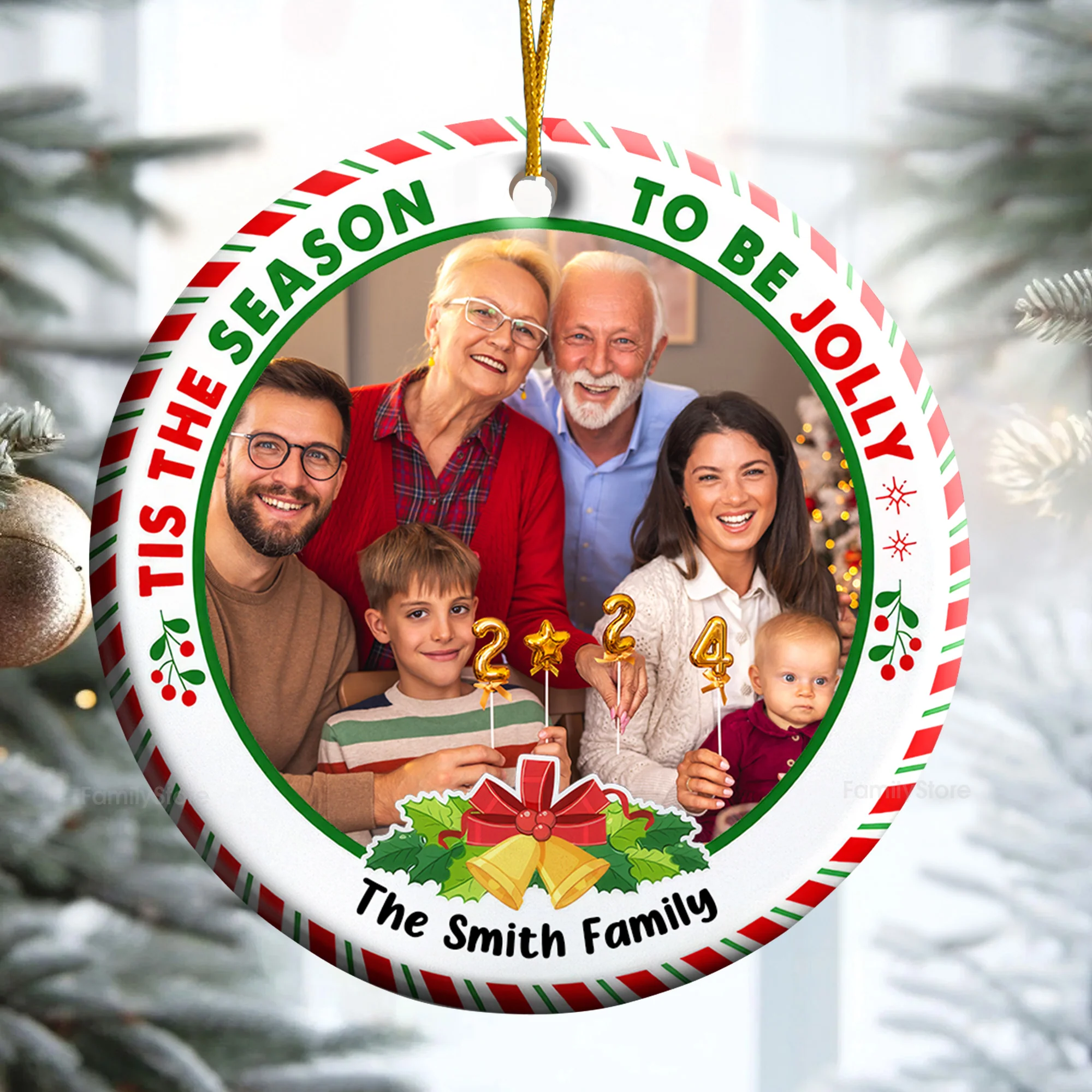 Tis The Season To Be Jolly - Gift For Family - Personalized Ceramic Ornament - NA94 - Image 4