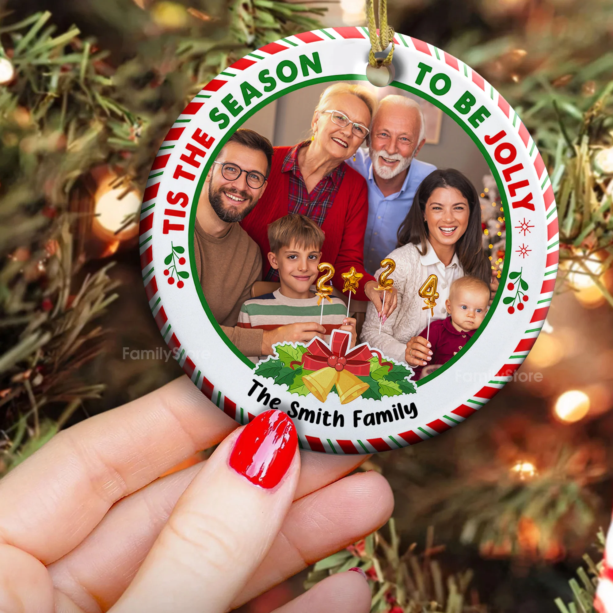 Tis The Season To Be Jolly - Gift For Family - Personalized Ceramic Ornament - NA94 - Image 5