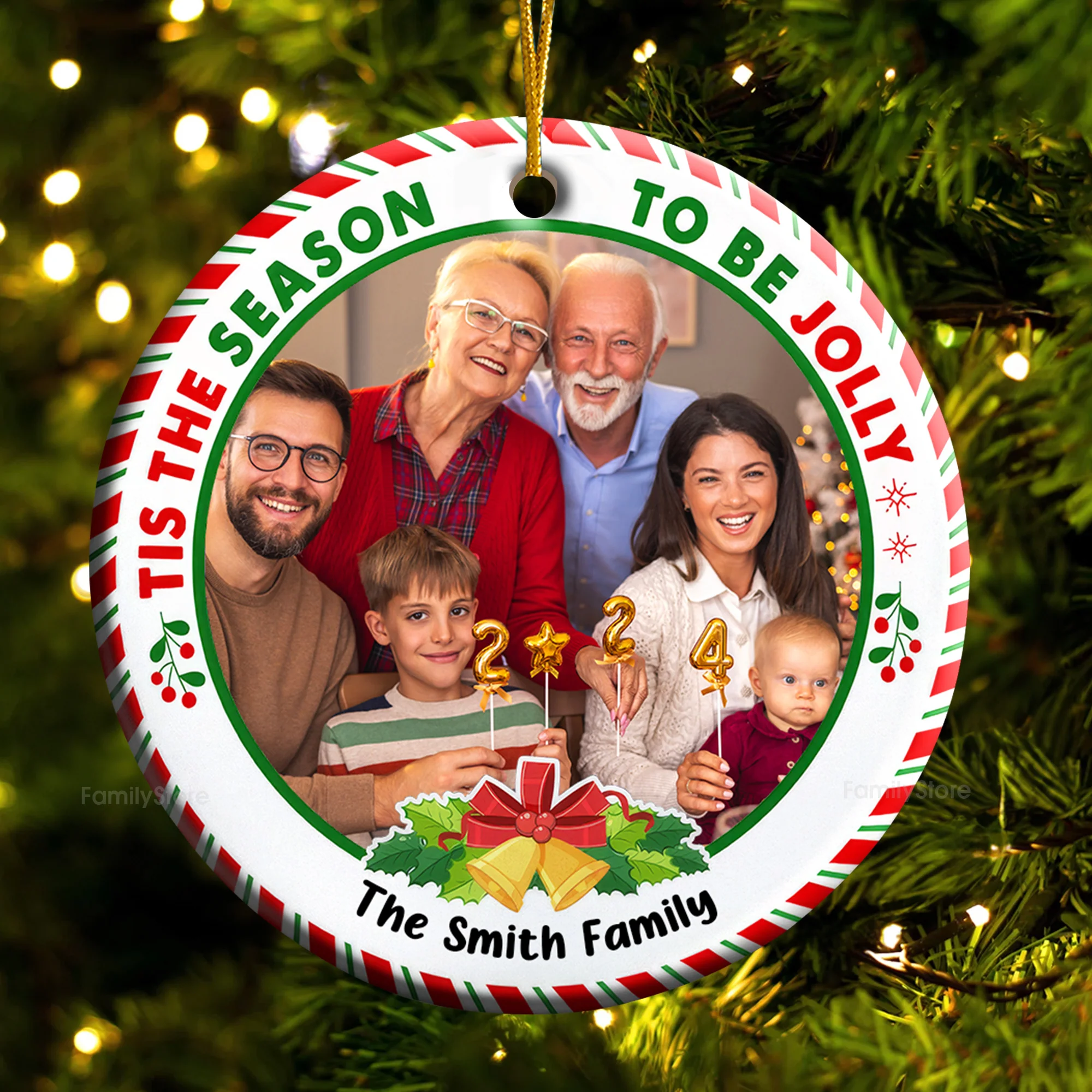 Tis The Season To Be Jolly - Gift For Family - Personalized Ceramic Ornament - NA94 - Image 6