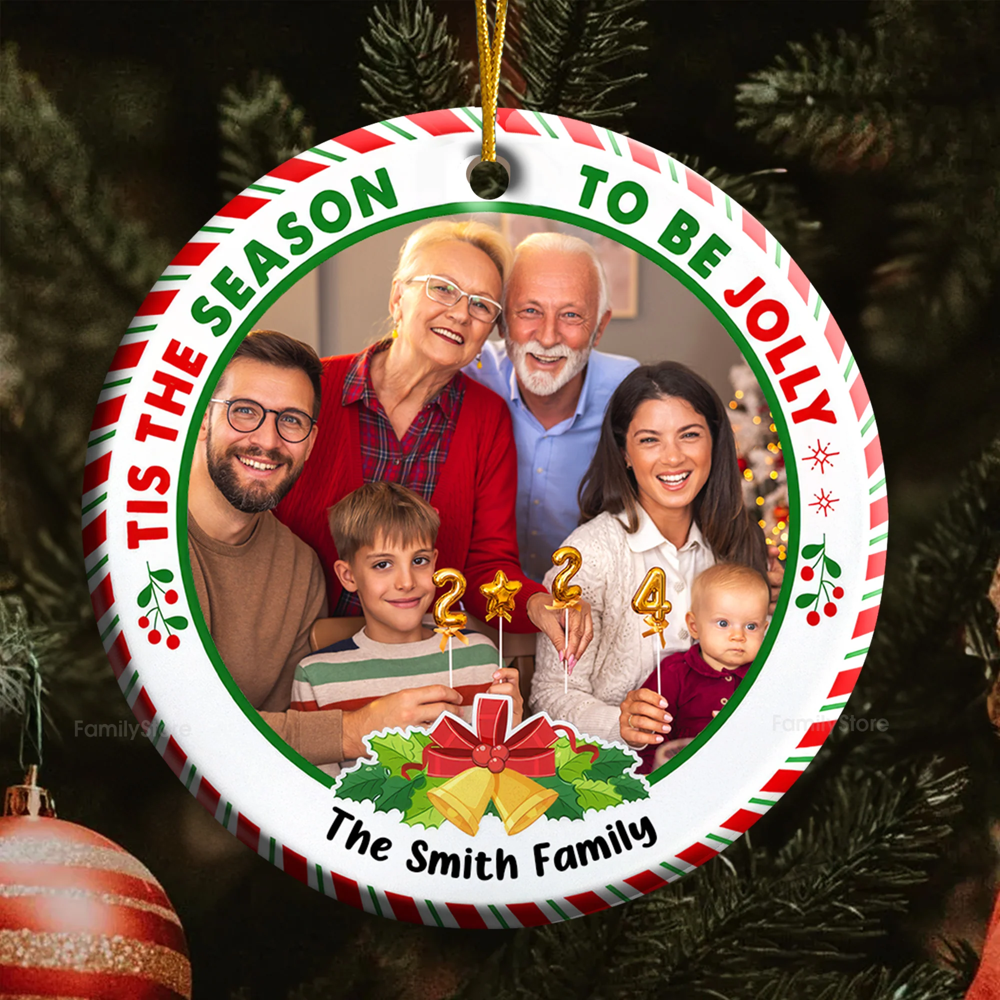 Tis The Season To Be Jolly - Gift For Family - Personalized Ceramic Ornament - NA94 - Image 7