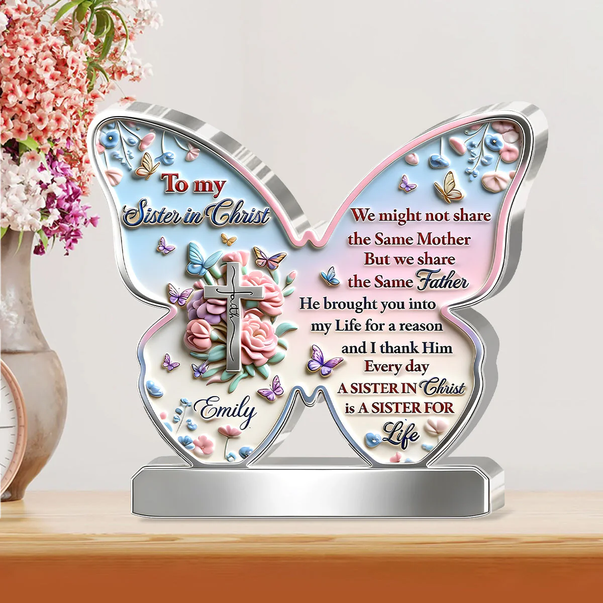 To My Sister In Christ - Personalized Custom Shaped Acrylic Plaque - Christian Gift For Sister BA01 - Image 2