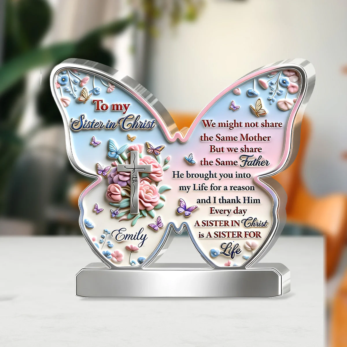 To My Sister In Christ - Personalized Custom Shaped Acrylic Plaque - Christian Gift For Sister BA01 - Image 3
