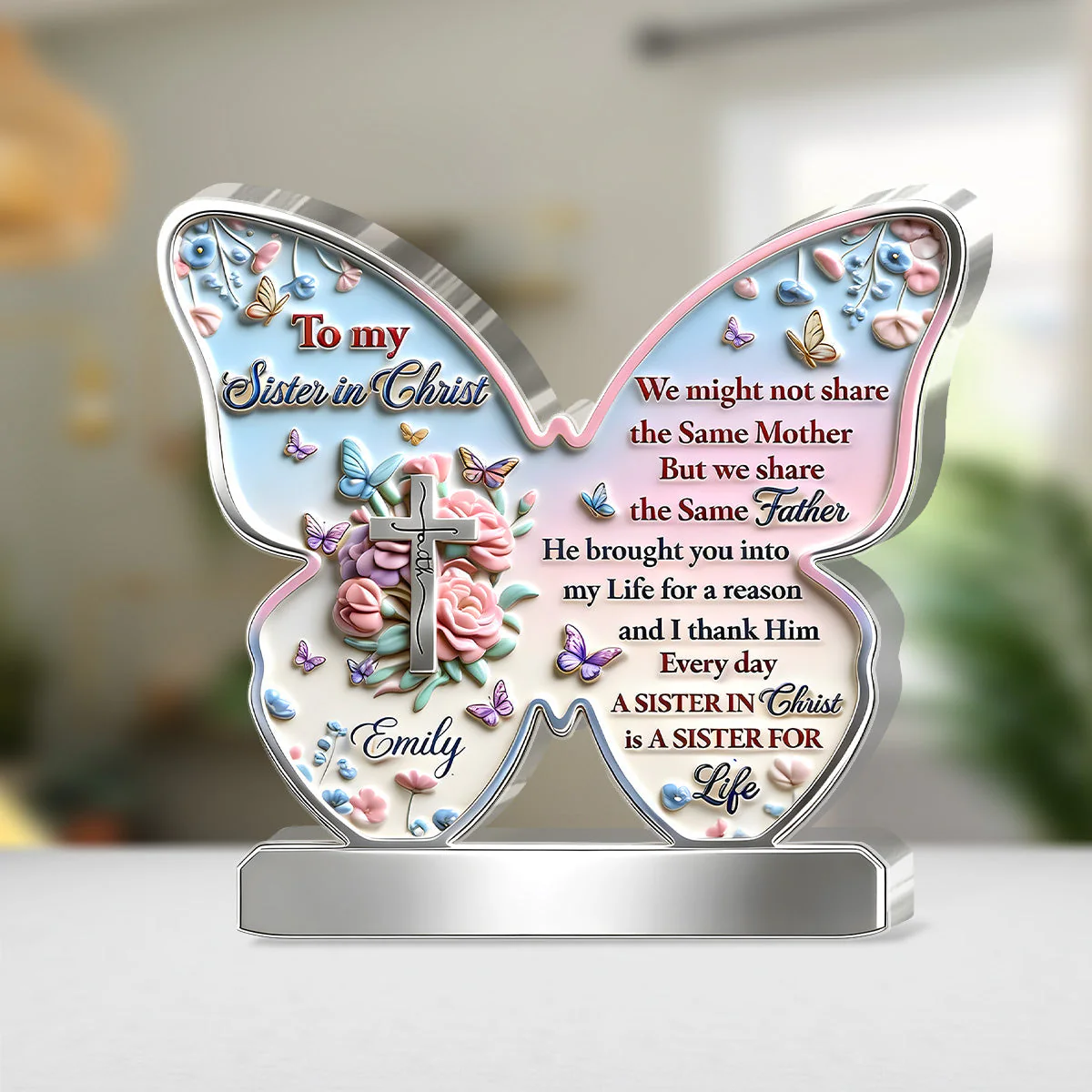 To My Sister In Christ - Personalized Custom Shaped Acrylic Plaque - Christian Gift For Sister BA01 - Image 4