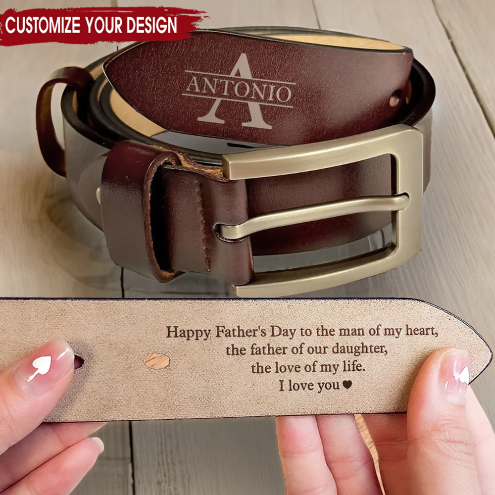 To The Man Of My Heart - Gift For Dad, Husband, Father's Day - Personalized Engraved Leather Belt - Image 2
