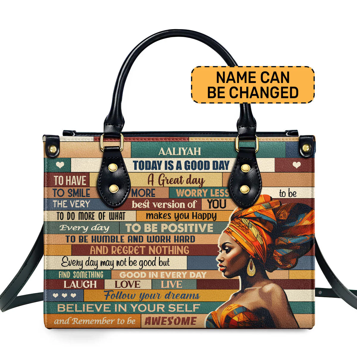 Today Is A Good Day Positive Affirmation - Custom Leather Handbag - Motivational Gift For Her, Black Queen HD95