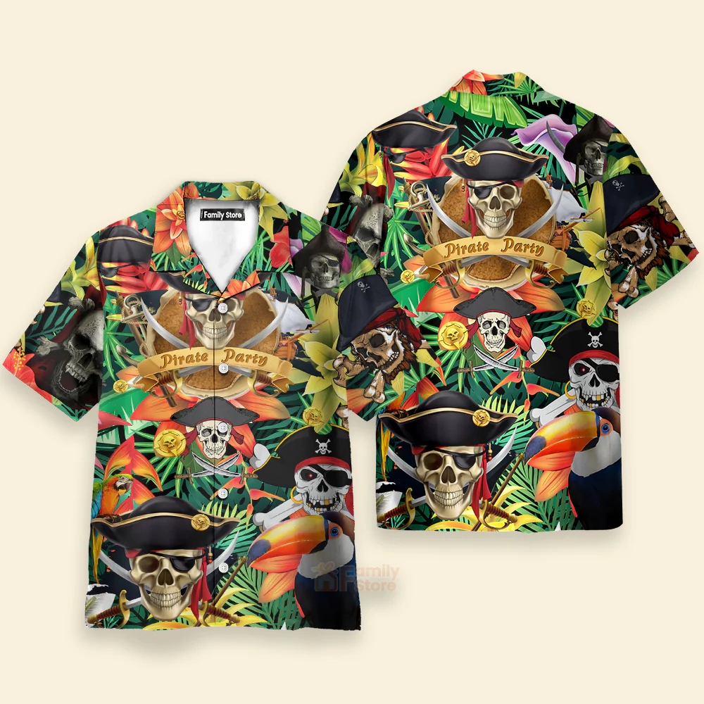 Tropical Pirates Skull Make Legends Black Aloha Hawaiian Shirt - Image 2