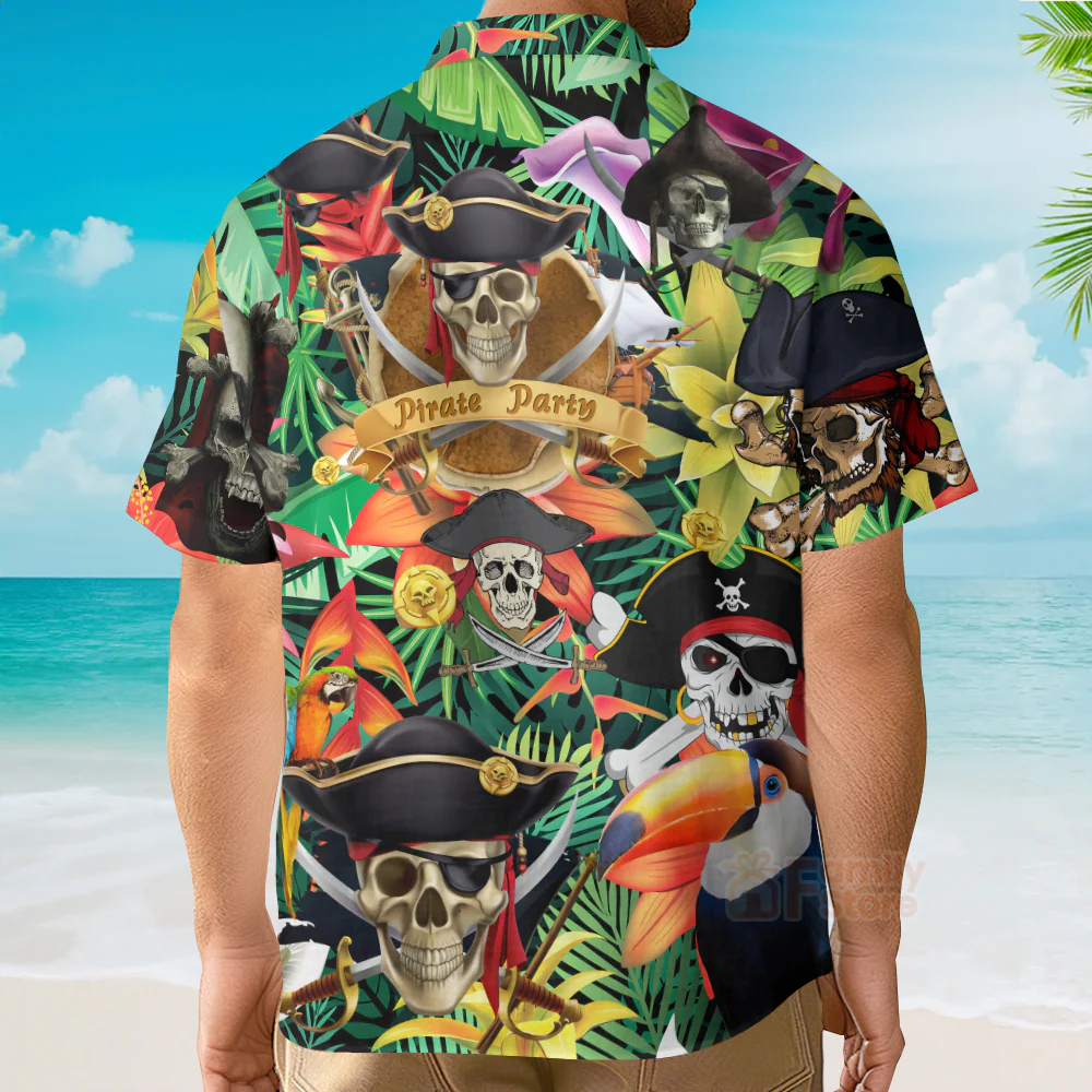 Tropical Pirates Skull Make Legends Black Aloha Hawaiian Shirt - Image 3