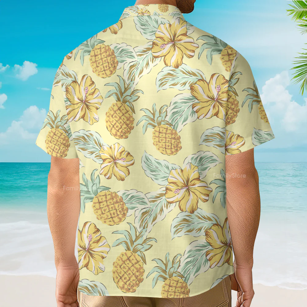 Tropical Yellow Pineapples Green Palm Leaves- Hawaiian Shirt for Men | PT - Image 2