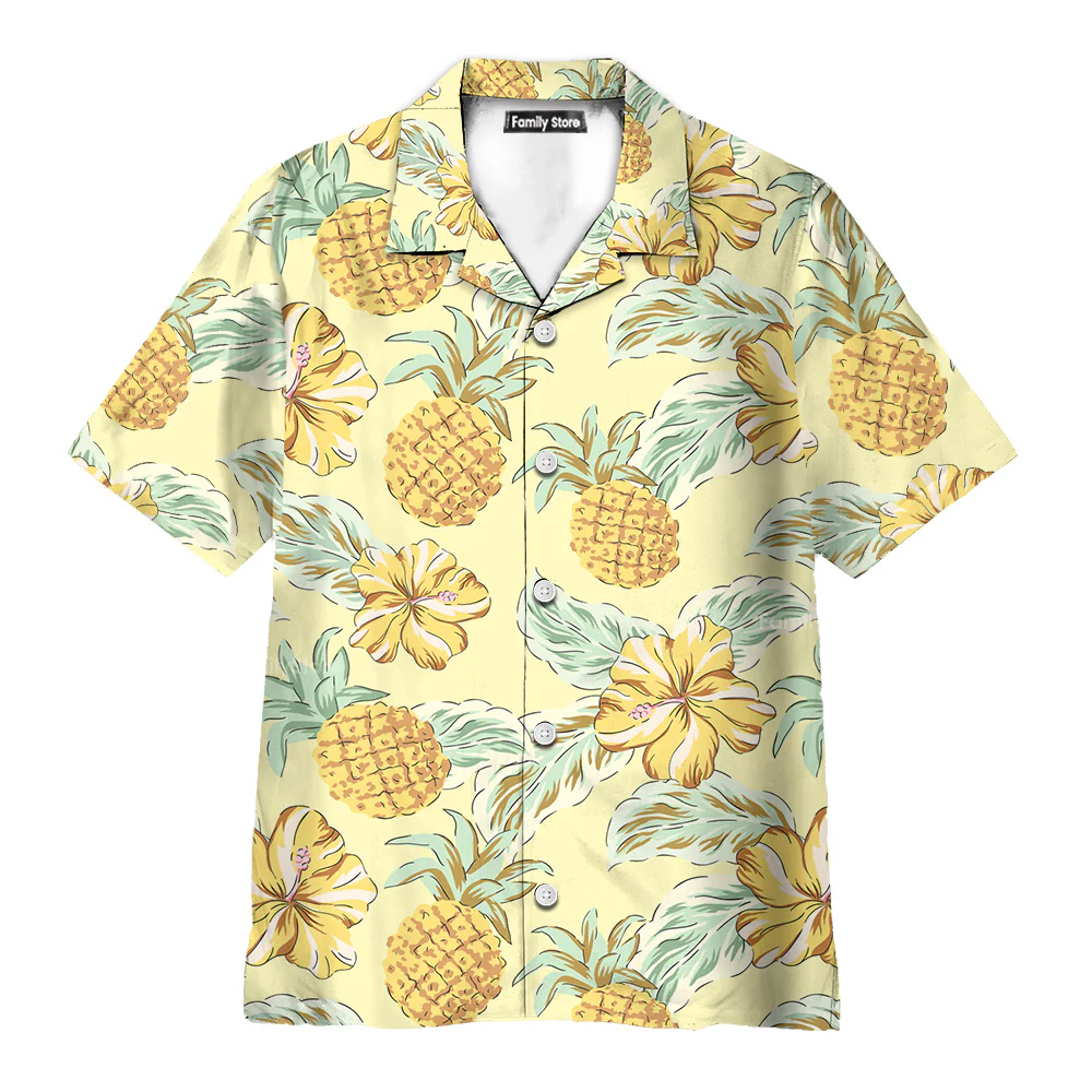 Tropical Yellow Pineapples Green Palm Leaves- Hawaiian Shirt for Men | PT - Image 3